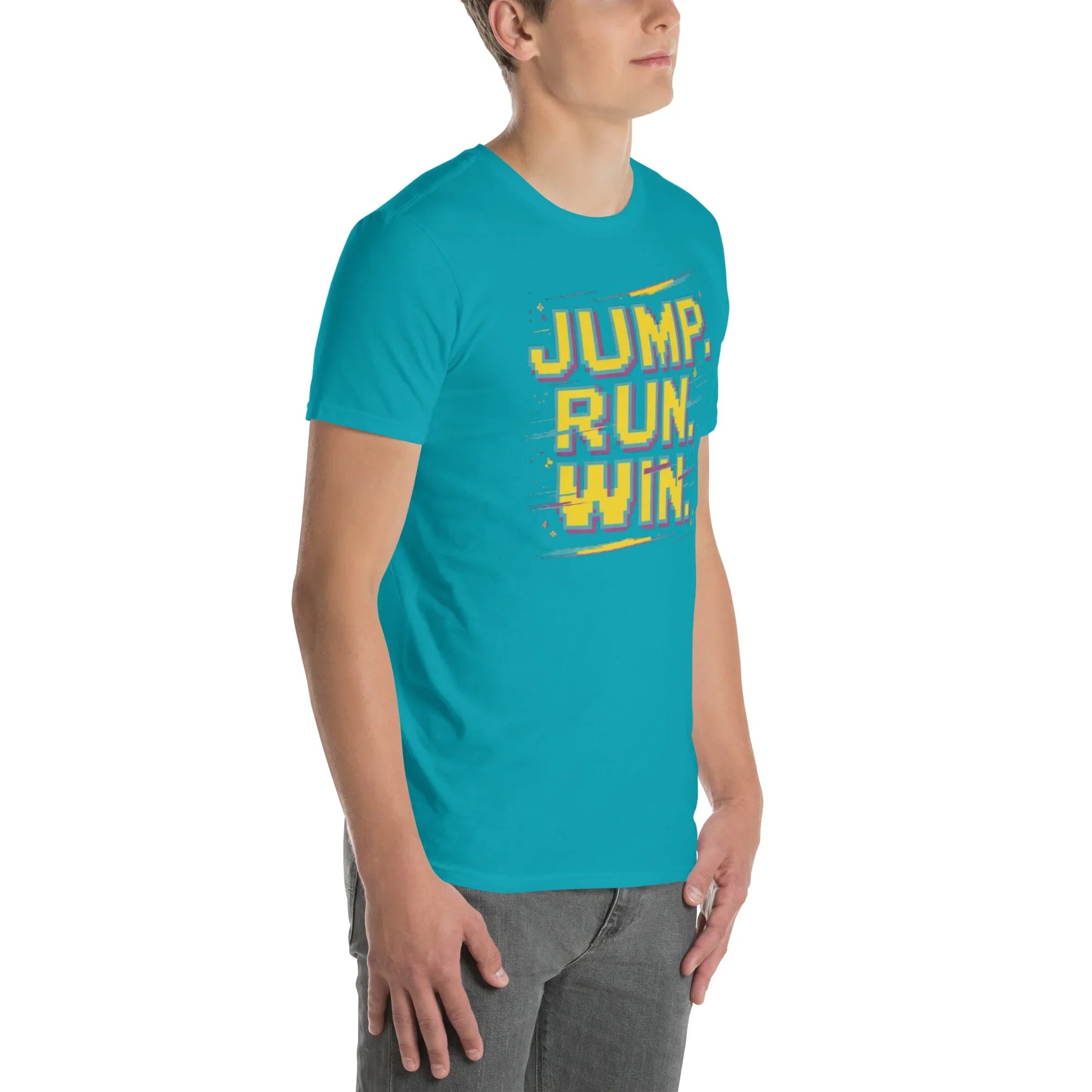 Jump Run Win T-Shirt – Retro Gaming Pixel Art Tee - RaZits