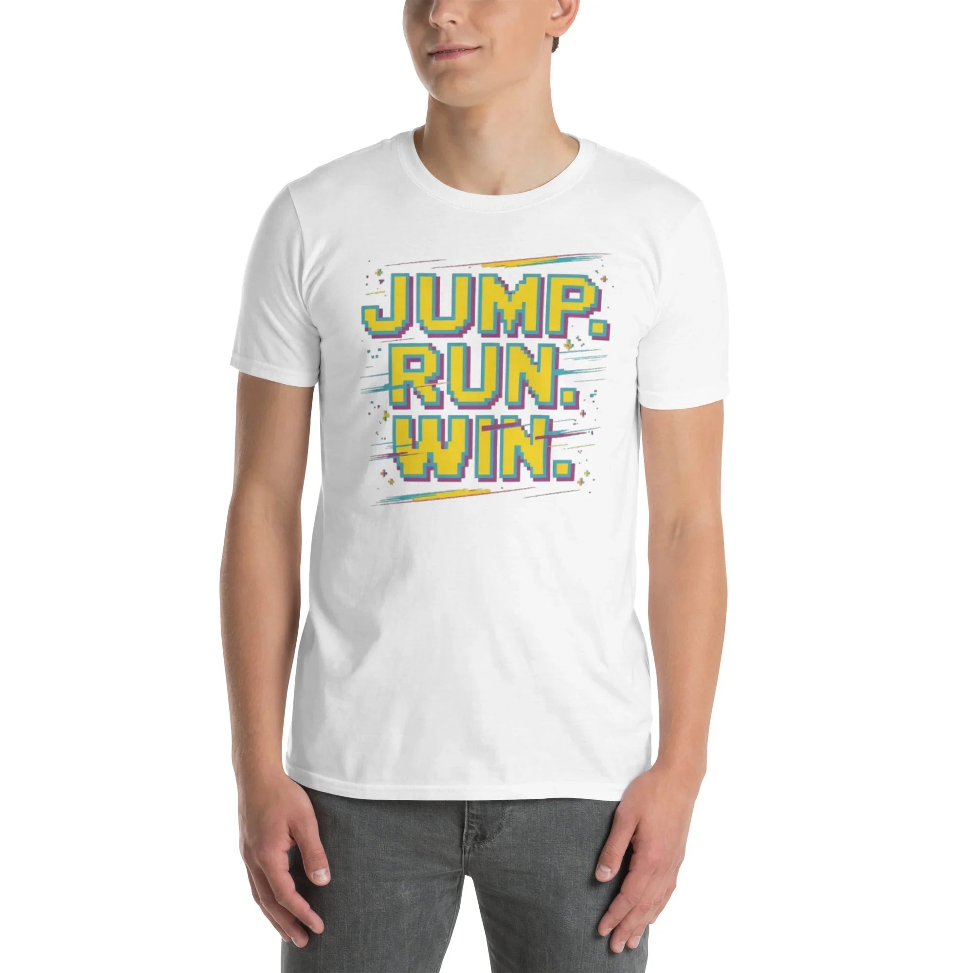 Jump Run Win T-Shirt – Retro Gaming Pixel Art Tee - RaZits