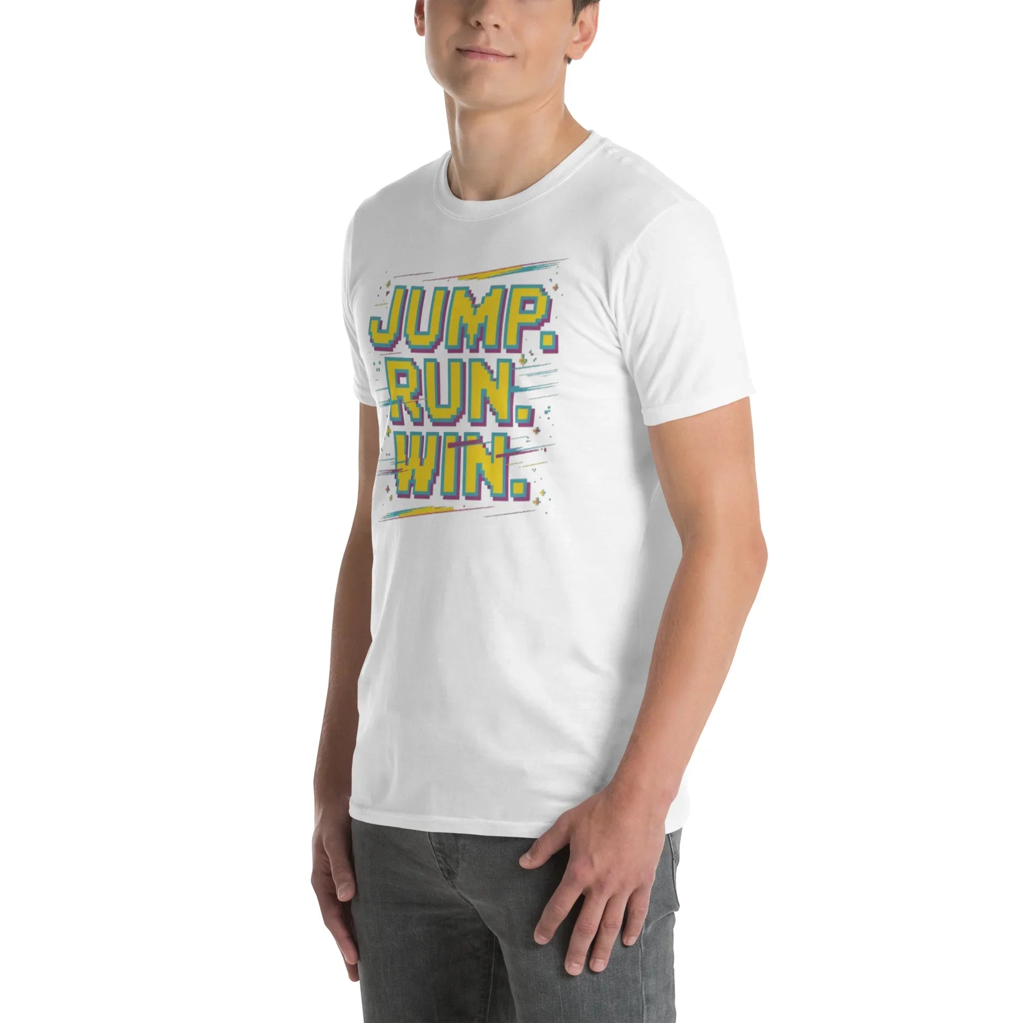 Jump Run Win T-Shirt – Retro Gaming Pixel Art Tee - RaZits