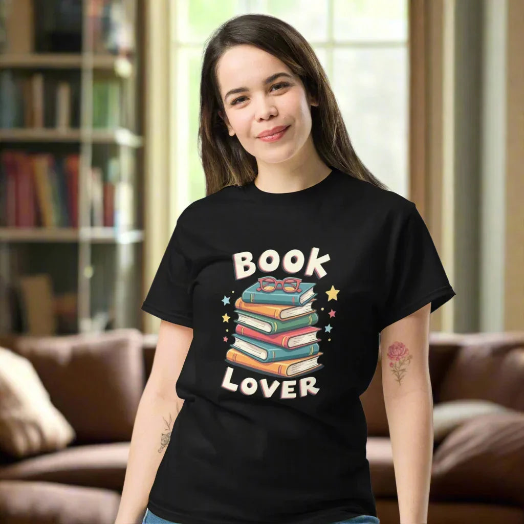 Book Lover Reading Glasses T-Shirt – Cute Stack & Stars Design - RaZits