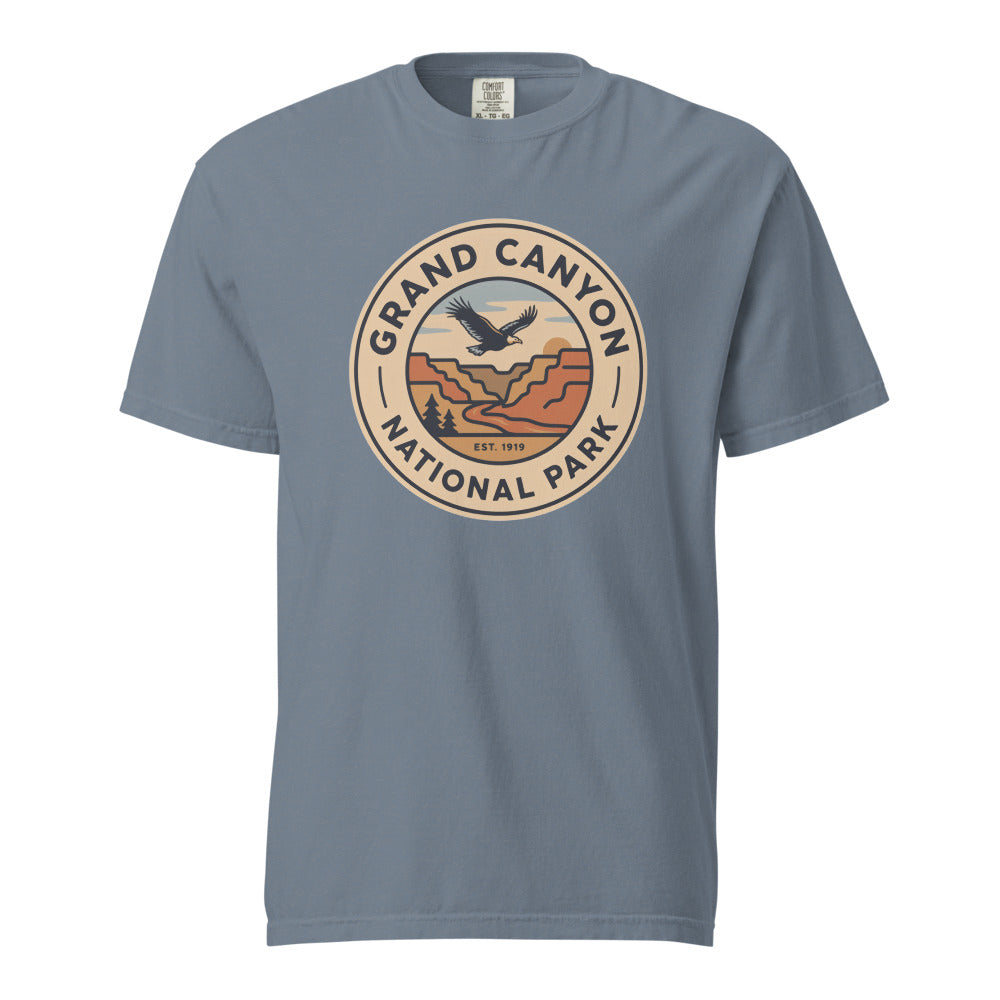 Grand Canyon National Park vintage badge t-shirt in Blue Jean, front view