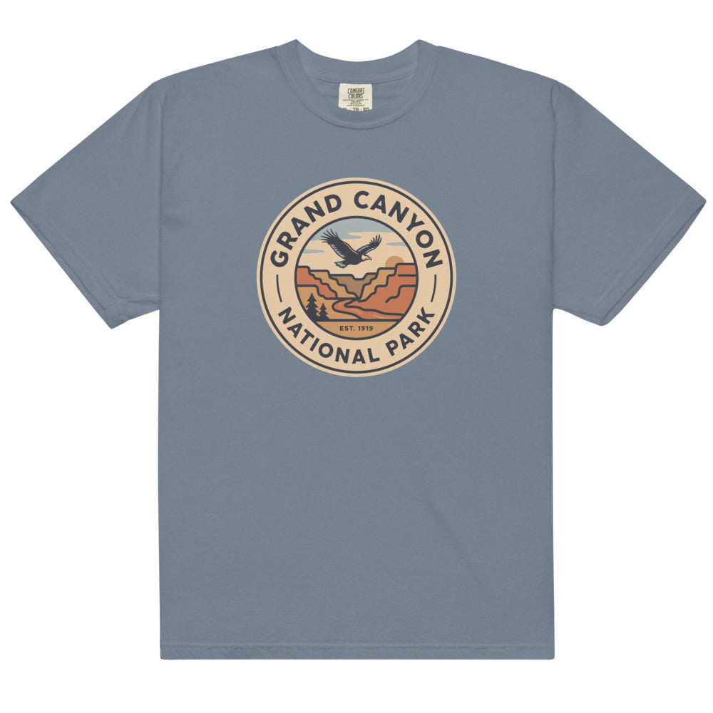 Grand Canyon National Park badge tee in Blue Jean, flat lay view