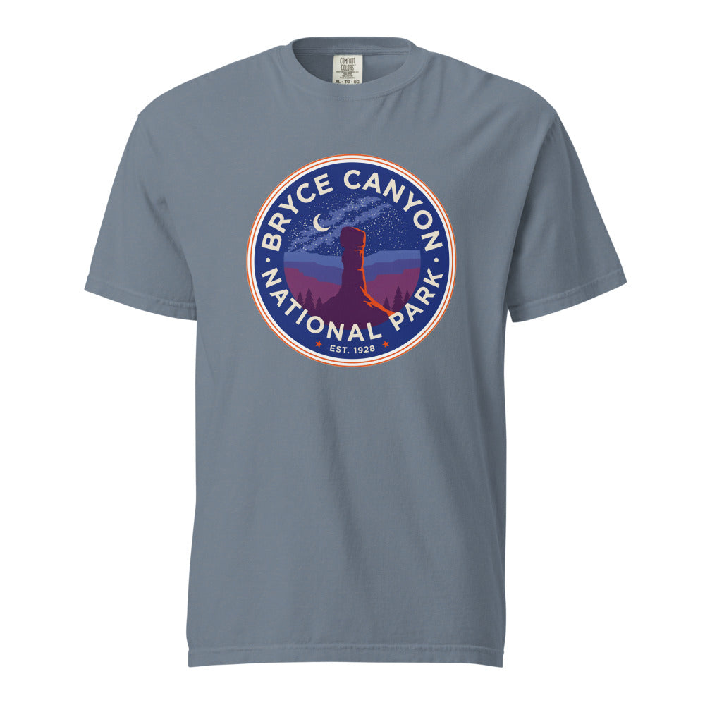 Bryce Canyon National Park vintage badge t-shirt in Blue Jean, front view