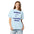 Woman wearing the Chambray Pattern Learning Circle constellation shirt, front view