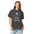 Woman wearing the Graphite Filter My Feed nebula shirt, front close-up with the filter frame and lettering fully visible