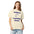 Woman wearing the Ivory Pattern Learning Circle constellation shirt, front view