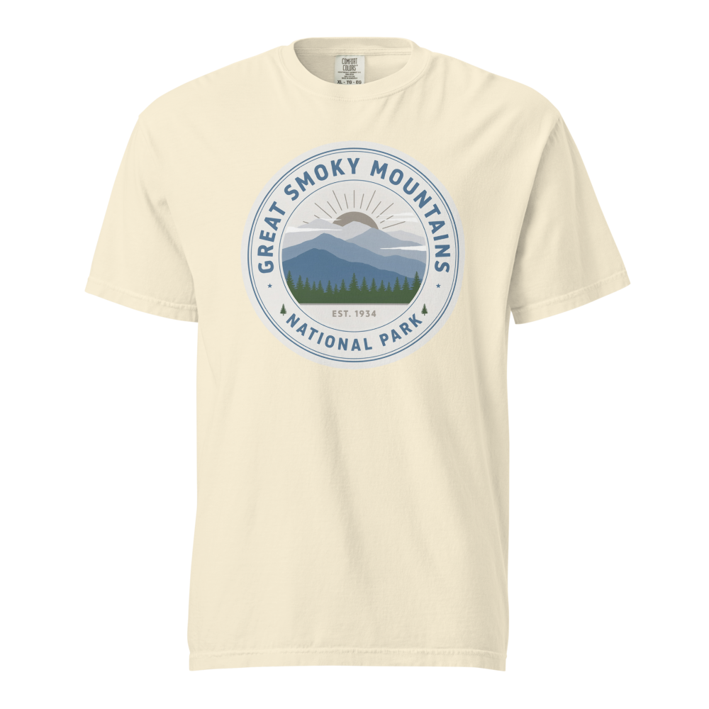 Great Smoky Mountains National Park vintage badge t-shirt in Ivory, front view