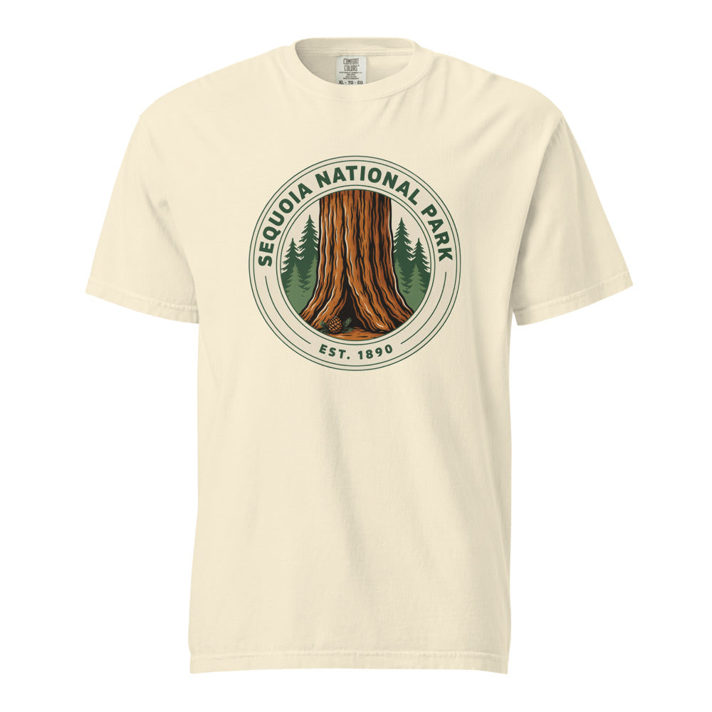Sequoia National Park vintage badge t-shirt in Ivory, front view