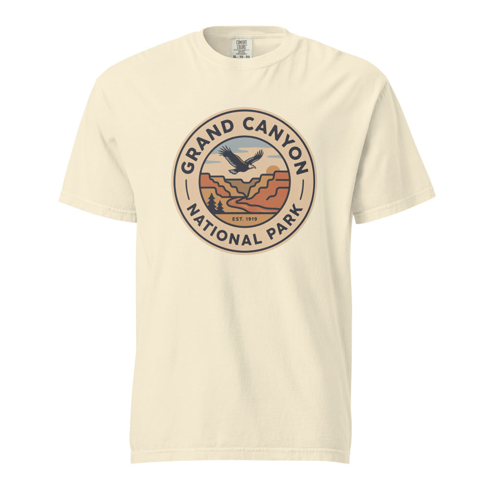 Grand Canyon National Park vintage badge t-shirt in Ivory, front view