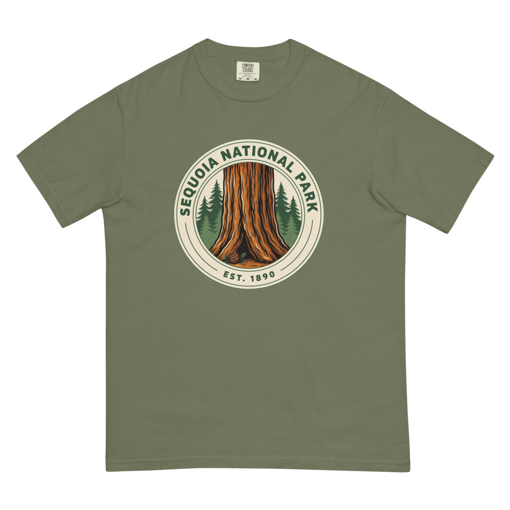 Sequoia National Park badge tee in Moss, flat lay view