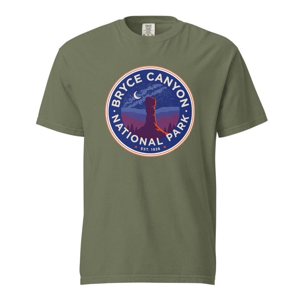 Bryce Canyon National Park vintage badge t-shirt in Moss, front view