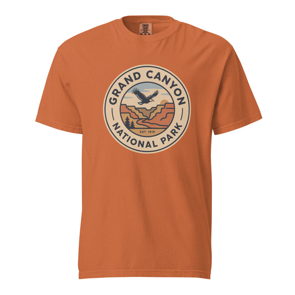 Grand Canyon National Park vintage badge t-shirt in Yam, front view