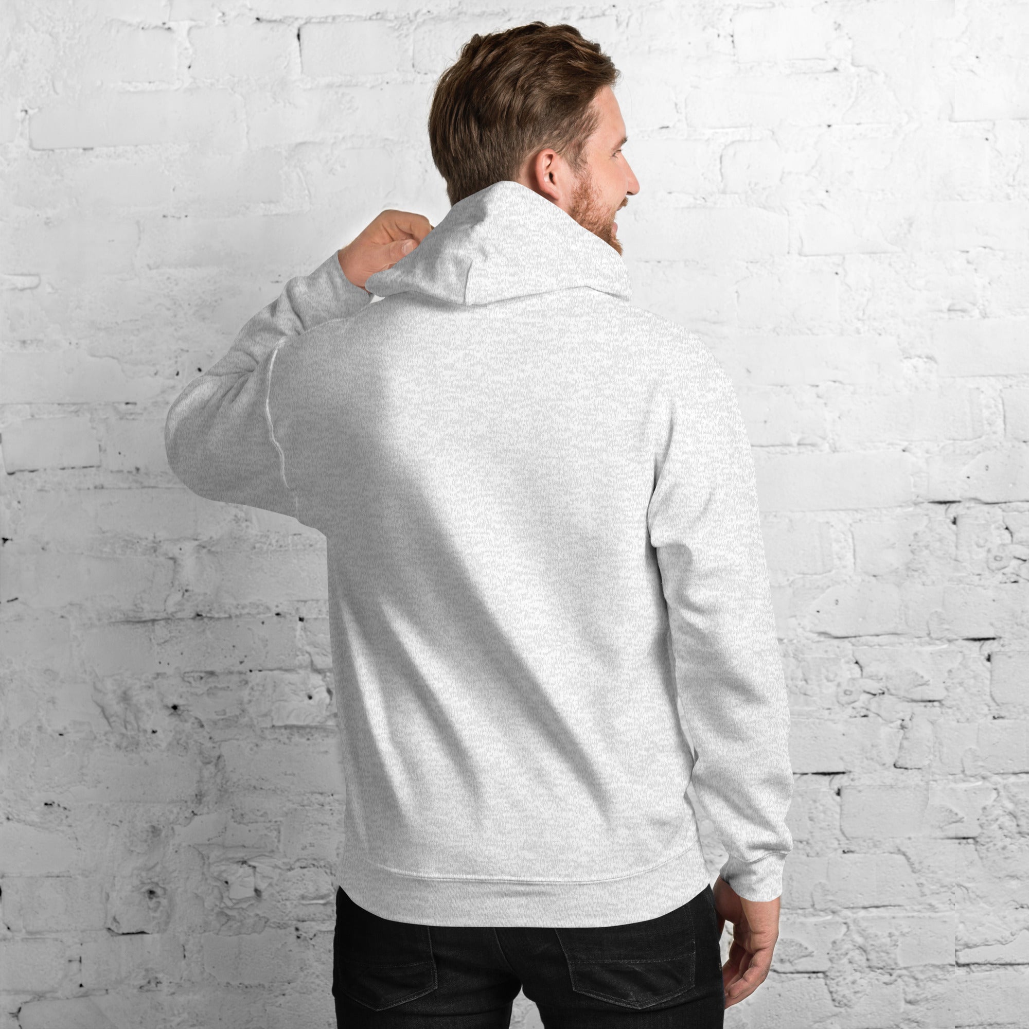 Back of the ash Field Work astronomy hoodie, plain with hood