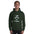 Man wearing the forest green Star Hopping hoodie with the telescope and three stars print, front view