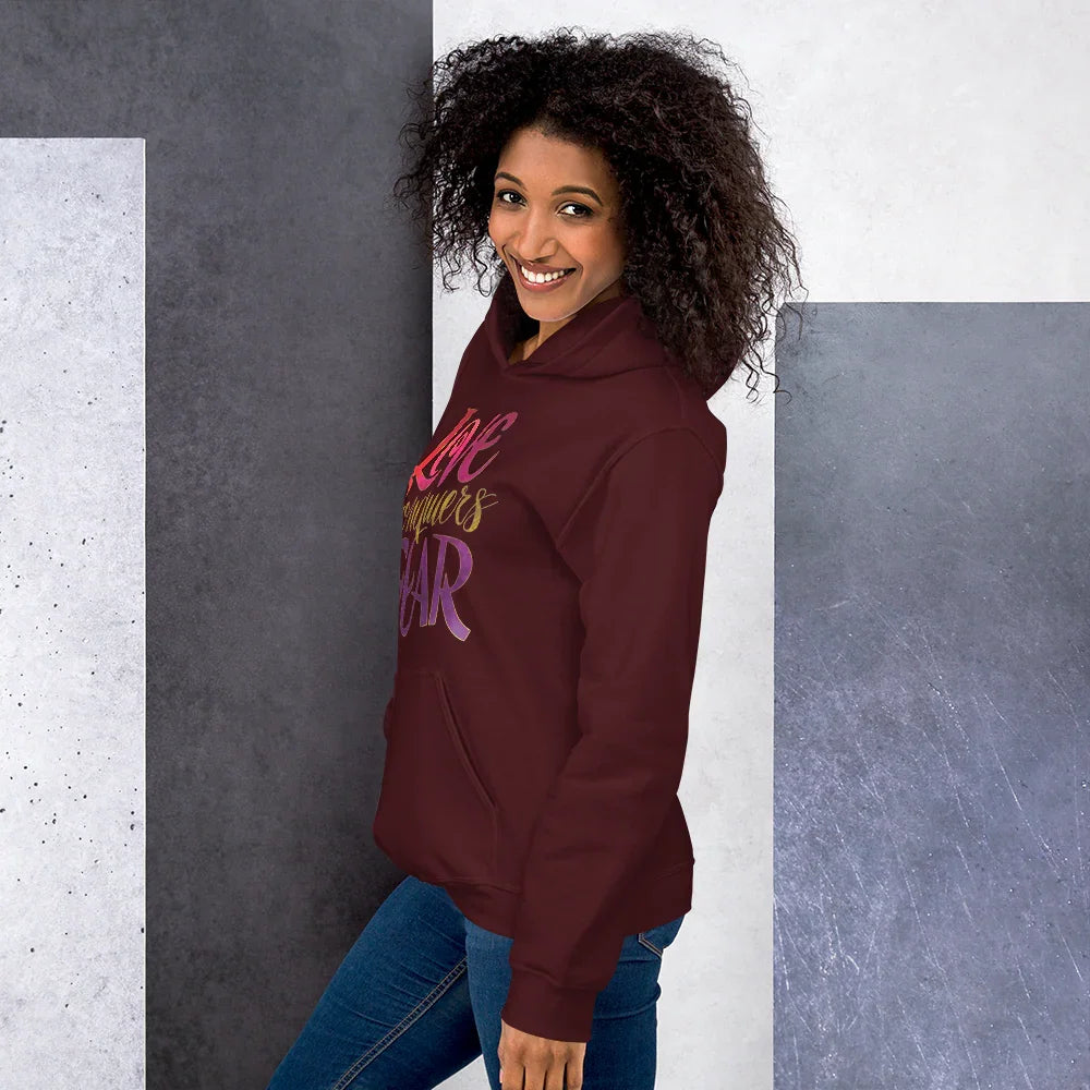 Love Conquers Fear Hoodie – Motivational Gradient Typography - RaZits