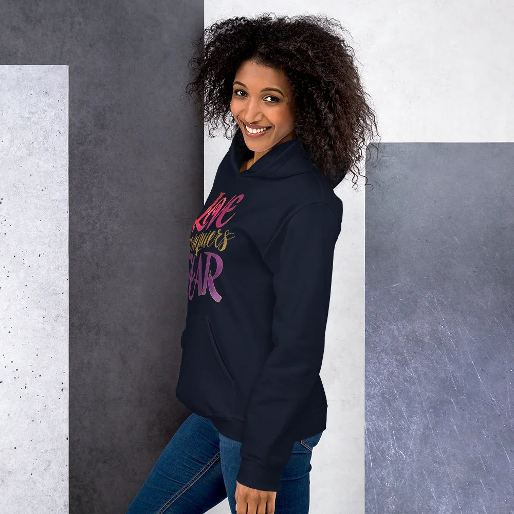 Love Conquers Fear Hoodie – Motivational Gradient Typography - RaZits