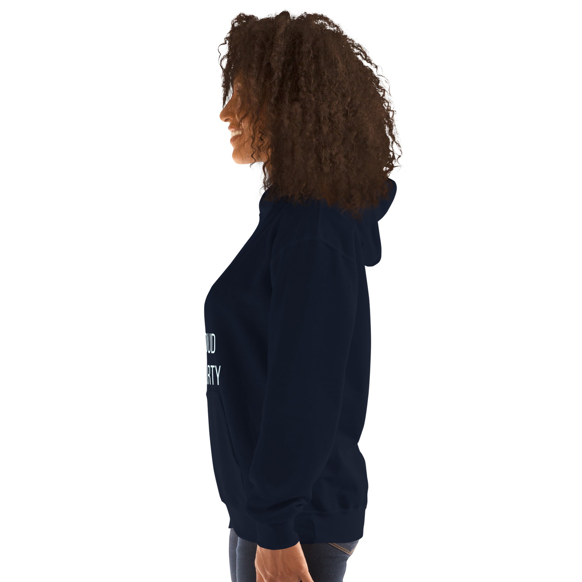 Navy Faint Cloud Search Party nebula hoodie, left side view