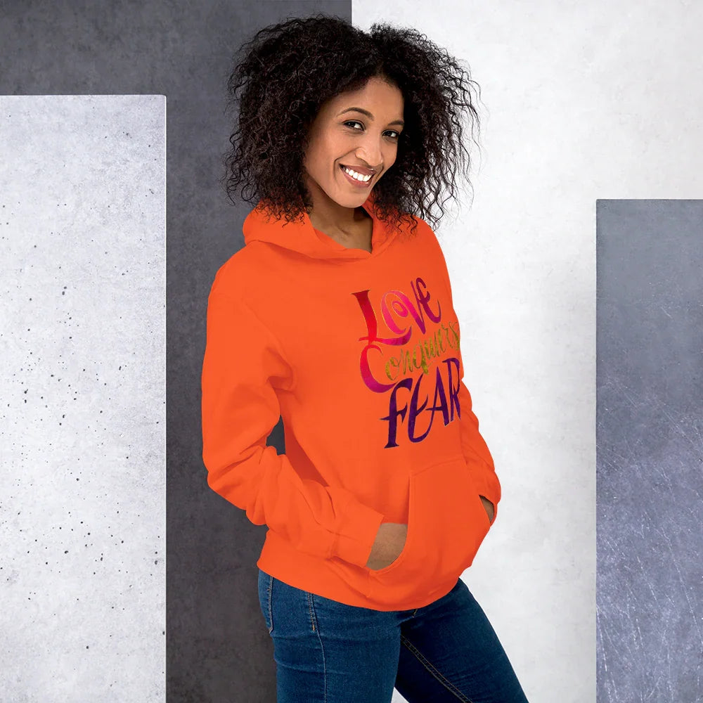 Love Conquers Fear Hoodie – Motivational Gradient Typography - RaZits