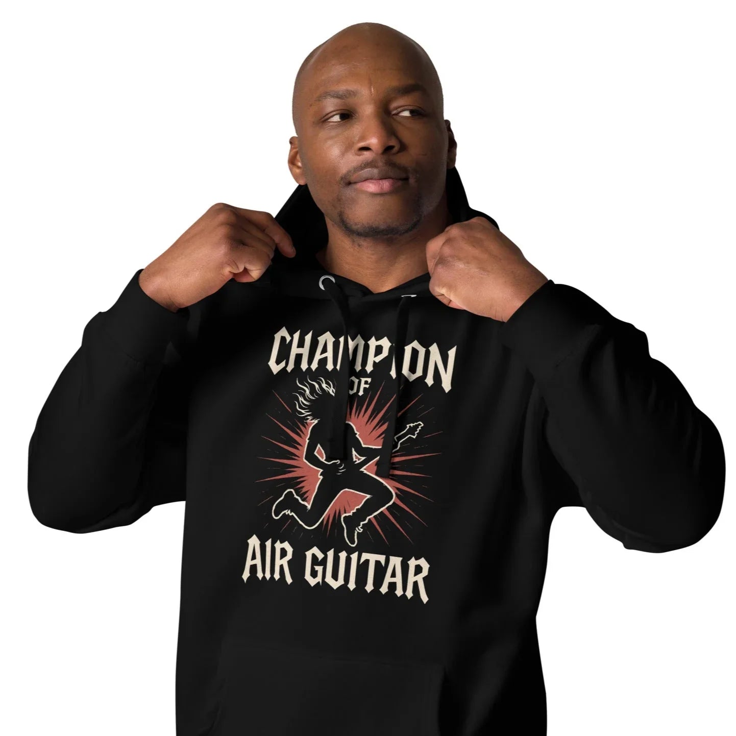 Champion of Air Guitar Hoodie – Vintage Rock Showdown Vibes - RaZits