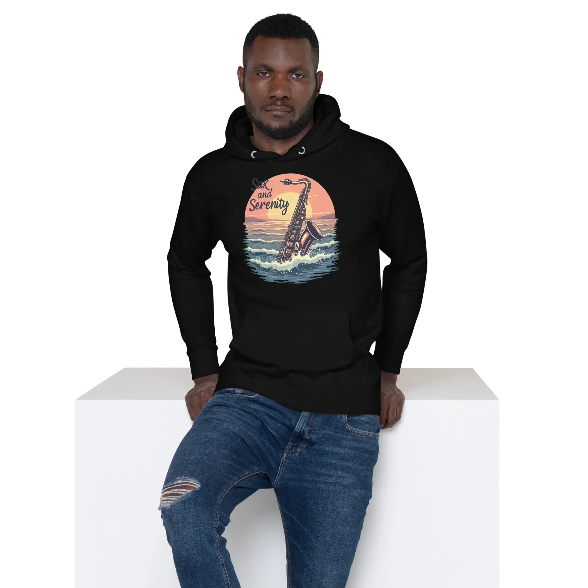 Sax and Serenity Hoodie – Sunset Jazz Vibes for Peaceful Souls - RaZits