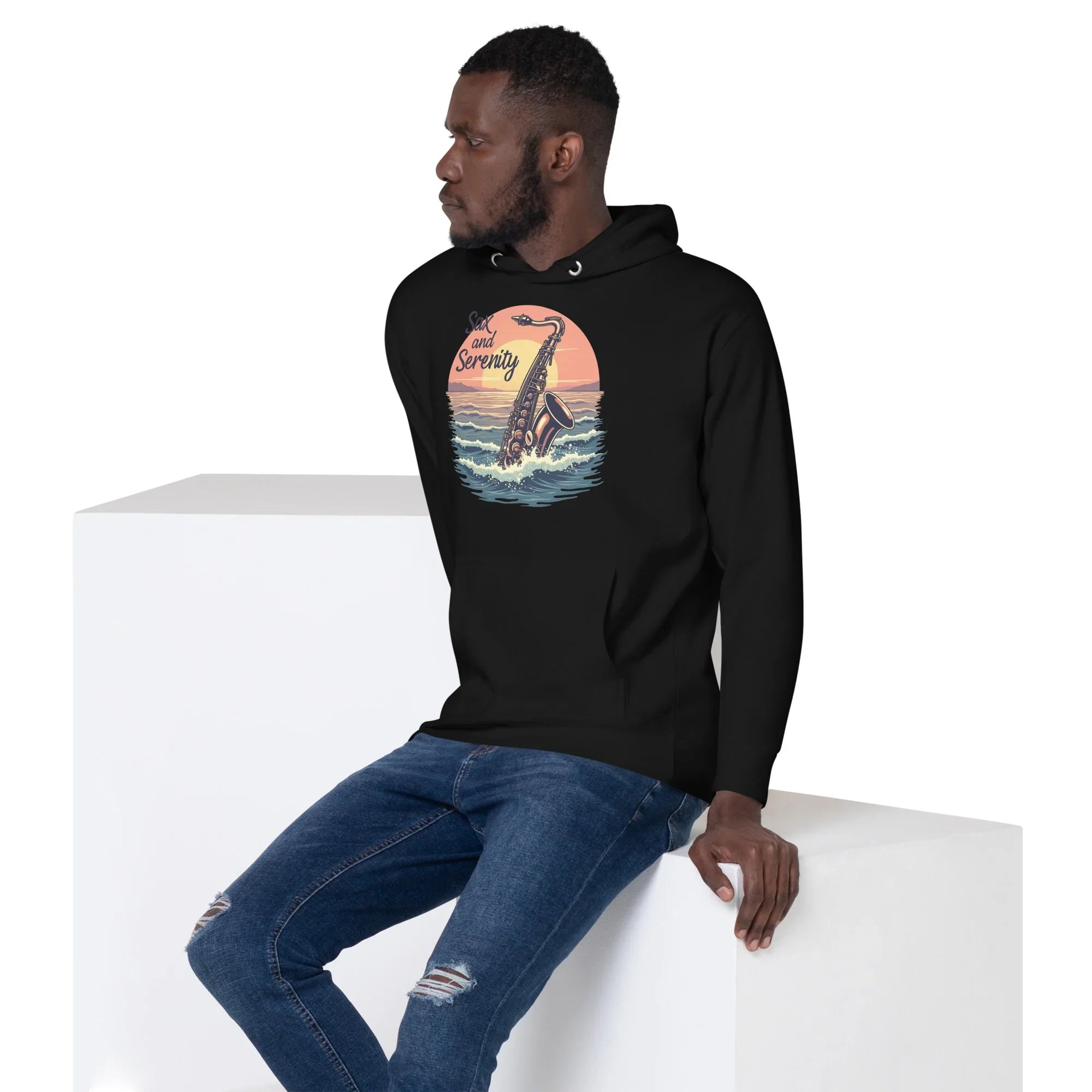 Sax and Serenity Hoodie – Sunset Jazz Vibes for Peaceful Souls - RaZits