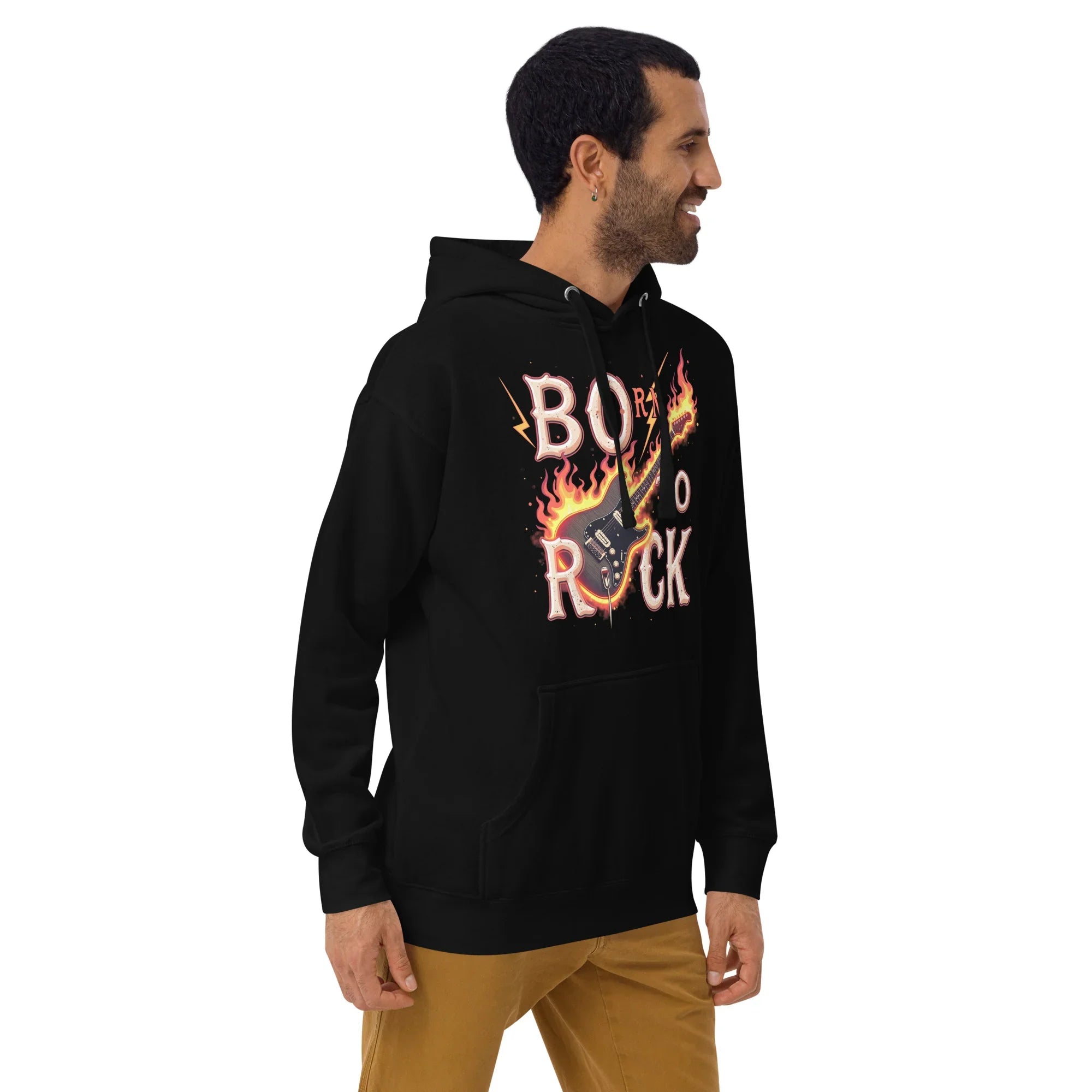 Born to Rock Flame Hoodie – Blazing Guitar Graphic Vibes - RaZits