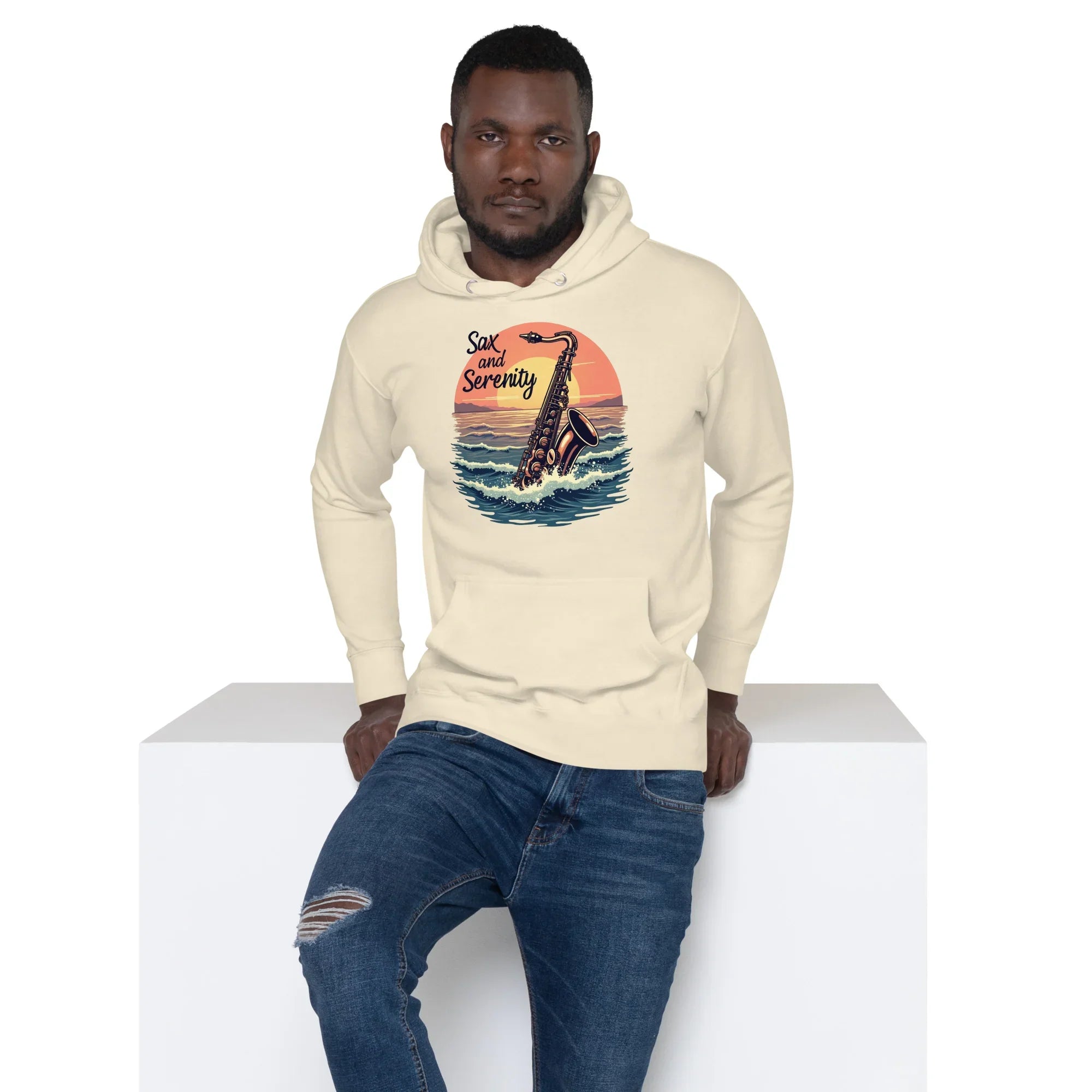 Sax and Serenity Hoodie – Sunset Jazz Vibes for Peaceful Souls - RaZits