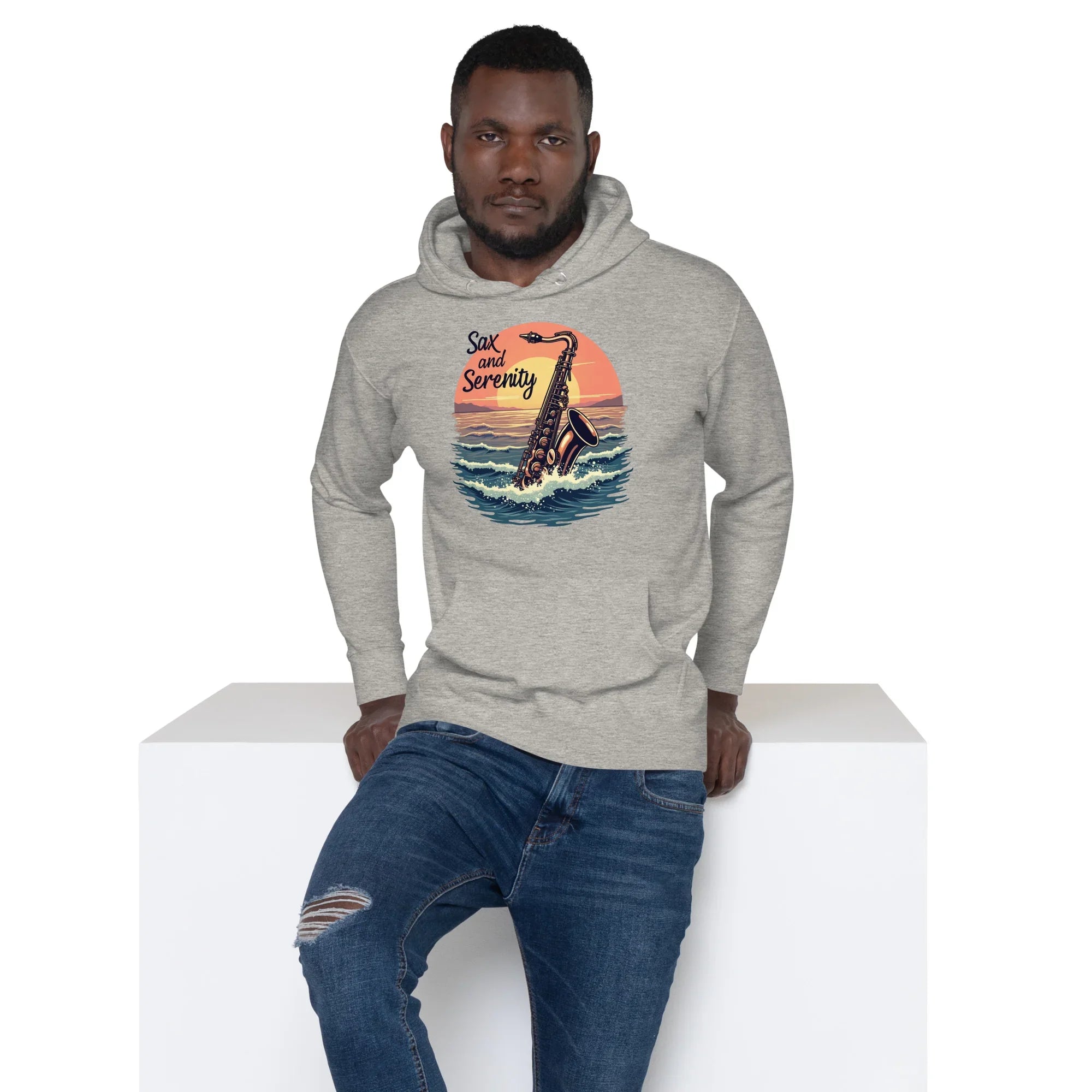 Sax and Serenity Hoodie – Sunset Jazz Vibes for Peaceful Souls - RaZits