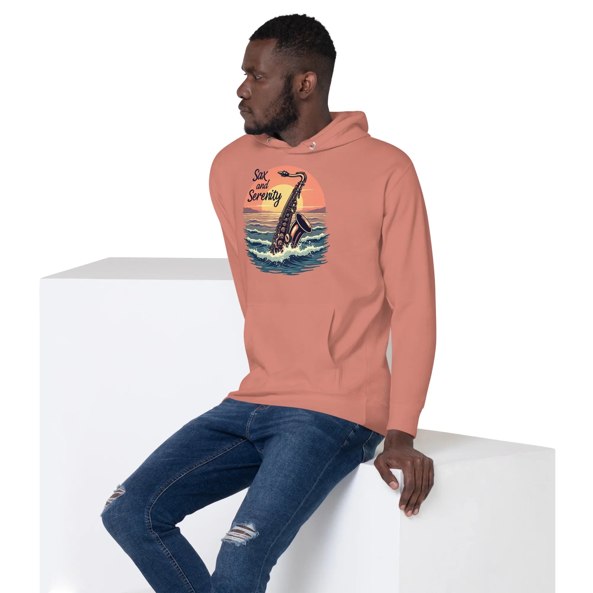 Sax and Serenity Hoodie – Sunset Jazz Vibes for Peaceful Souls - RaZits