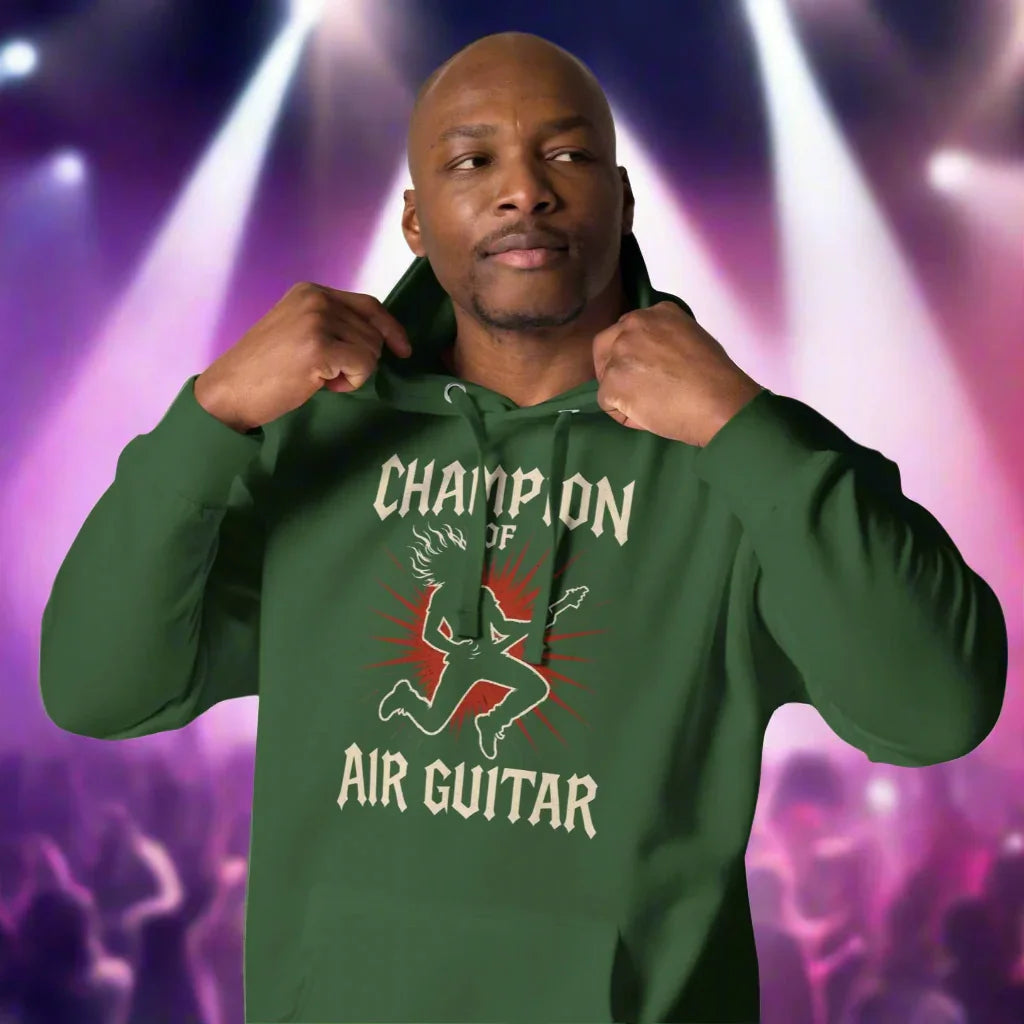 Champion of Air Guitar Hoodie – Vintage Rock Showdown Vibes - RaZits