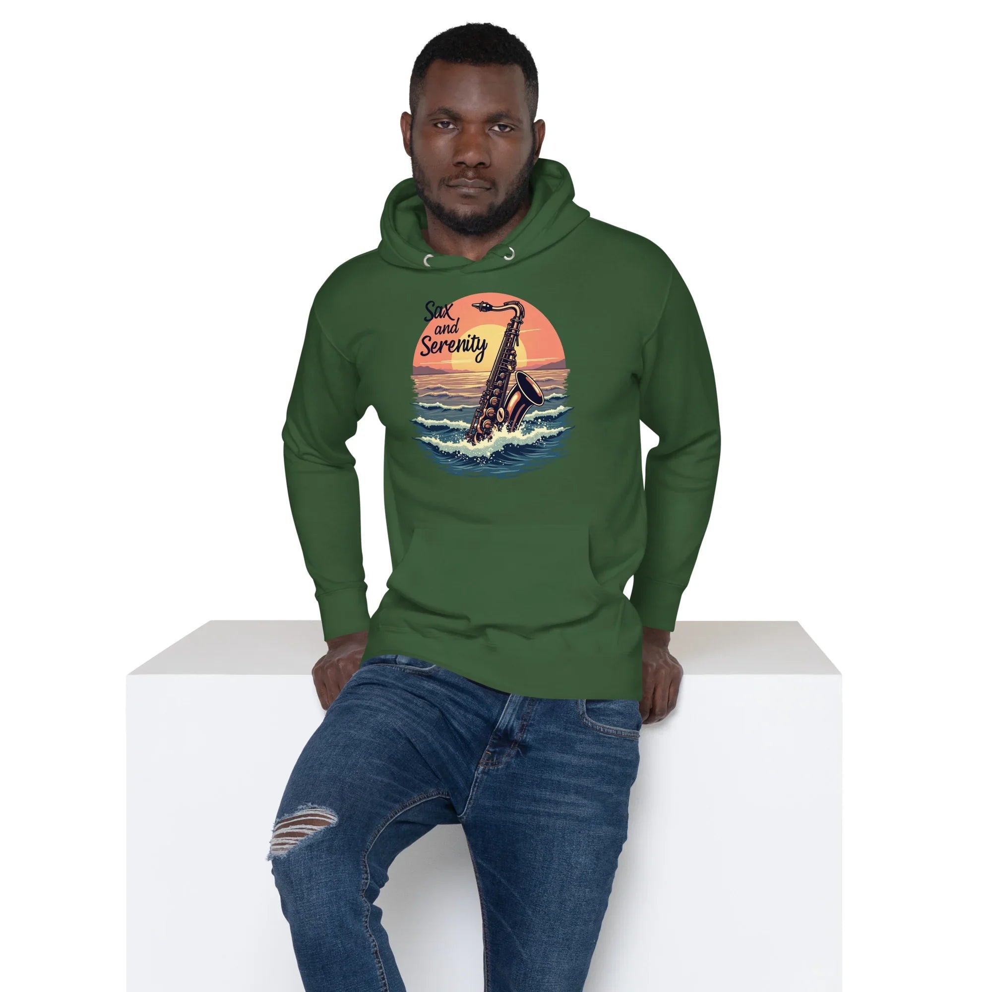 Sax and Serenity Hoodie – Sunset Jazz Vibes for Peaceful Souls - RaZits