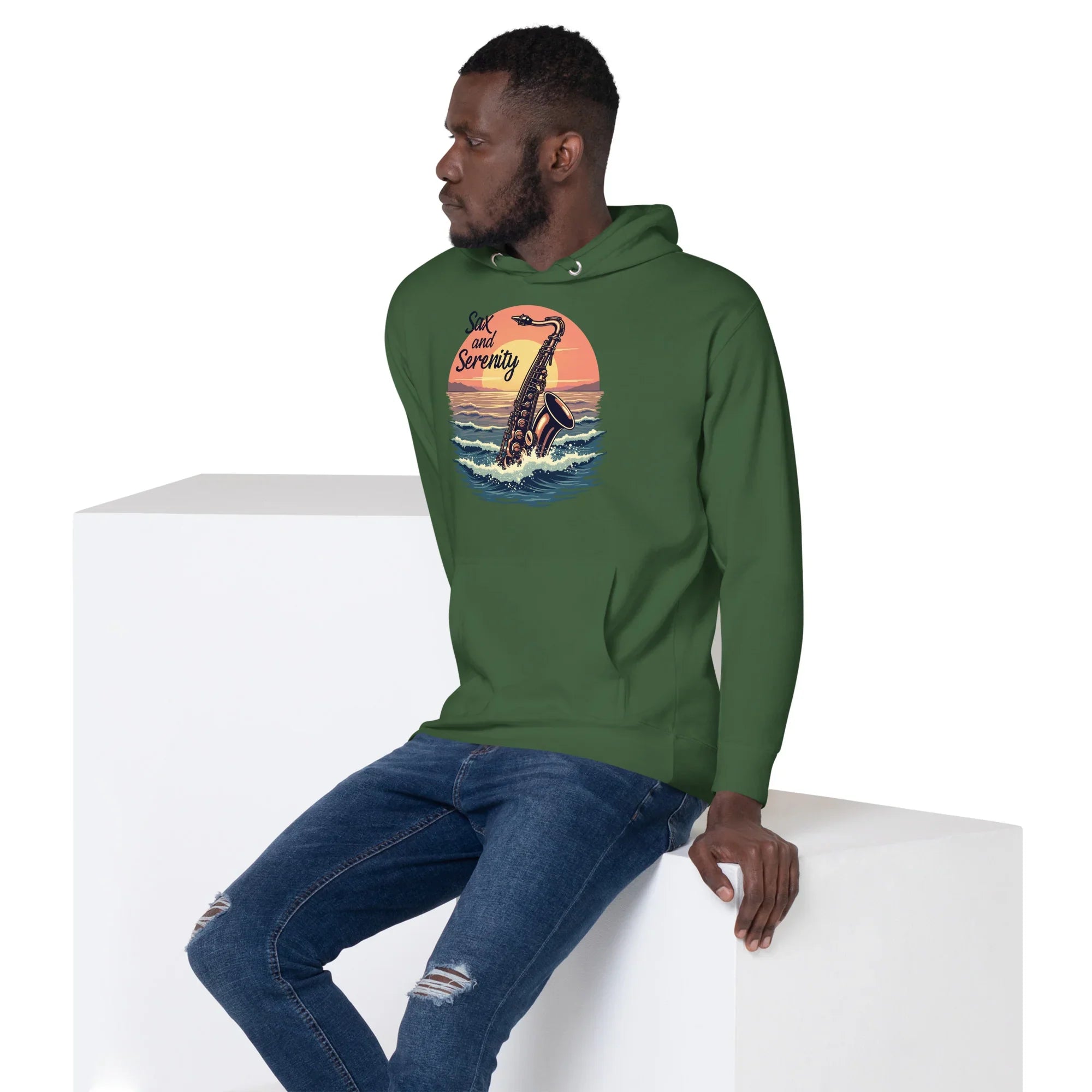 Sax and Serenity Hoodie – Sunset Jazz Vibes for Peaceful Souls - RaZits