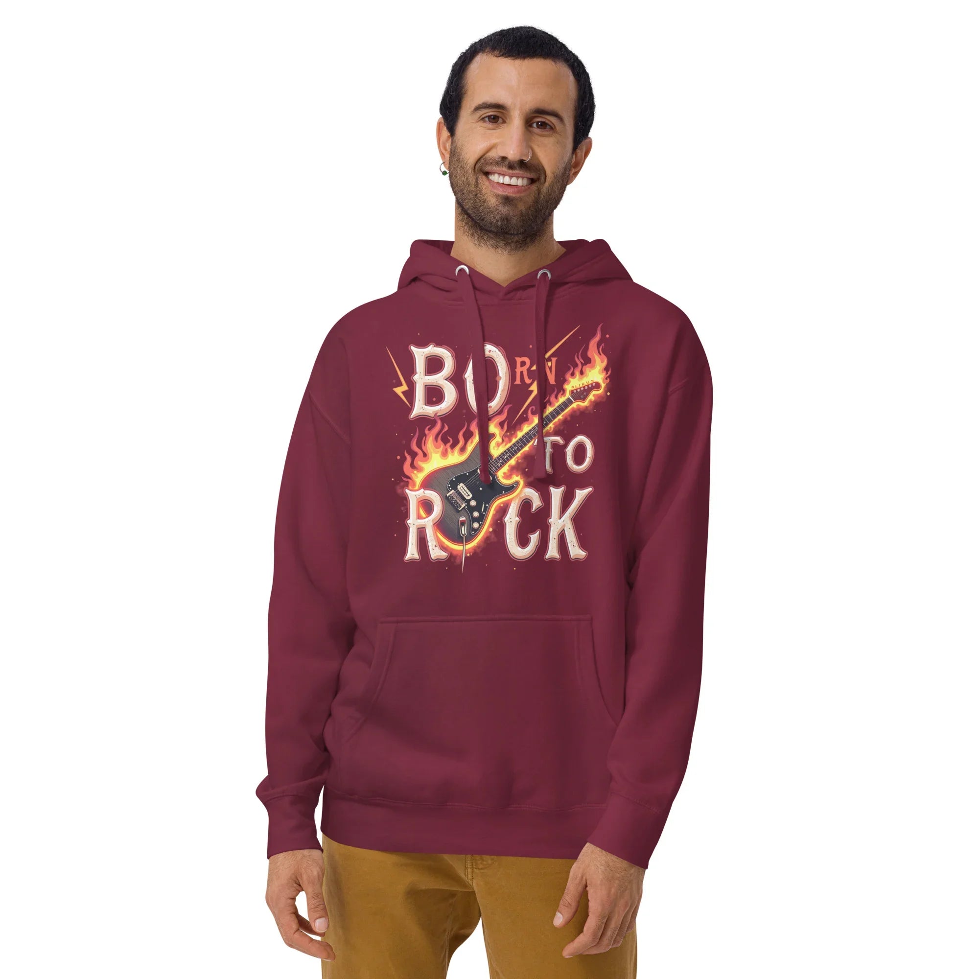 Born to Rock Flame Hoodie – Blazing Guitar Graphic Vibes - RaZits
