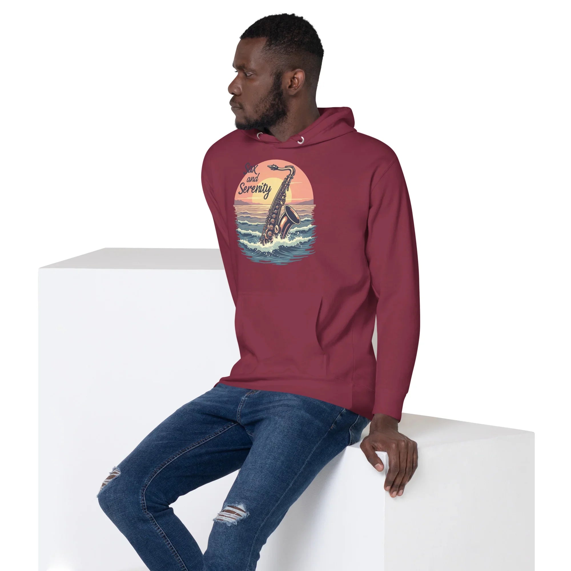 Sax and Serenity Hoodie – Sunset Jazz Vibes for Peaceful Souls - RaZits