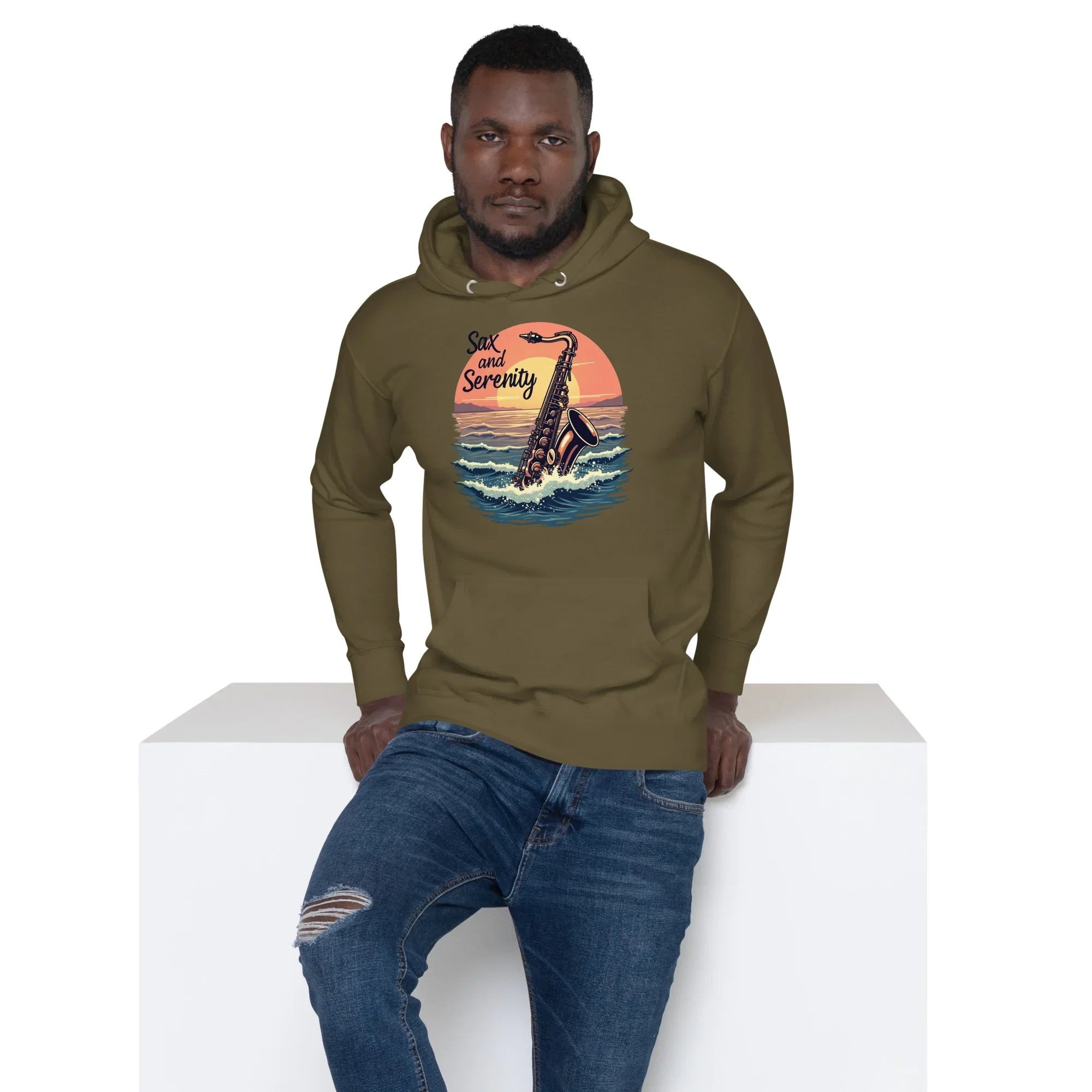 Sax and Serenity Hoodie – Sunset Jazz Vibes for Peaceful Souls - RaZits