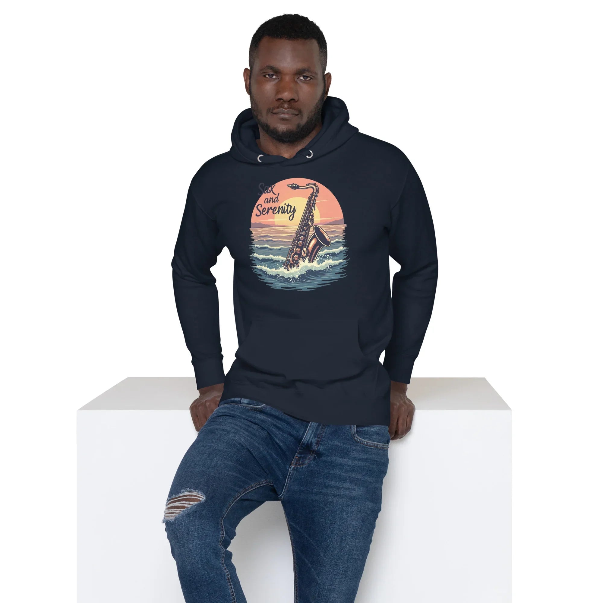 Sax and Serenity Hoodie – Sunset Jazz Vibes for Peaceful Souls - RaZits