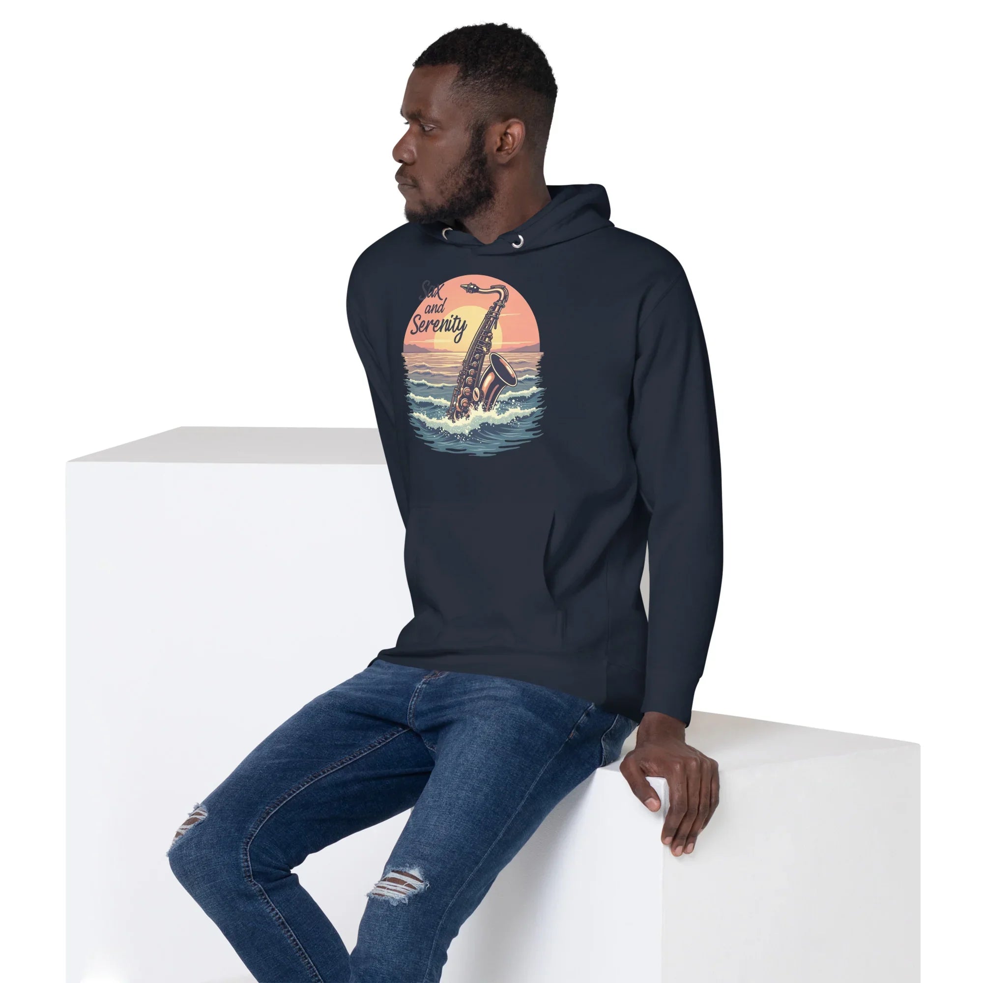 Sax and Serenity Hoodie – Sunset Jazz Vibes for Peaceful Souls - RaZits