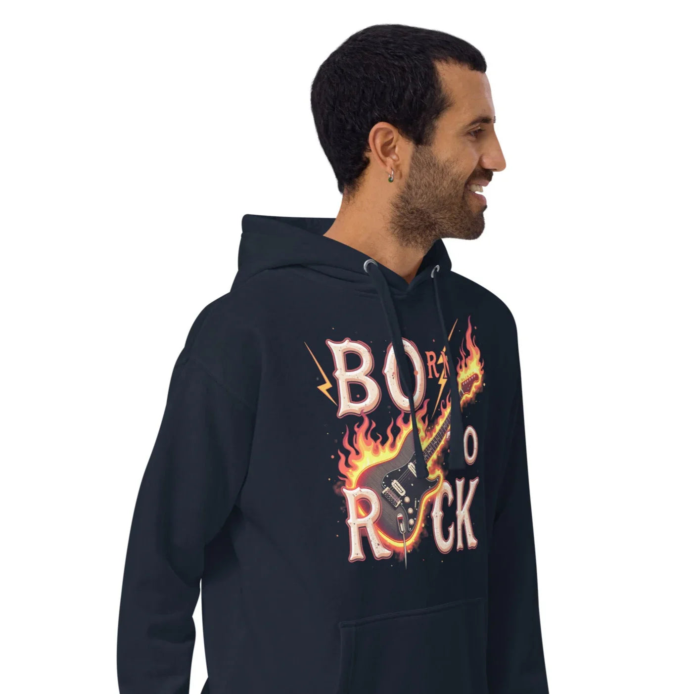 Born to Rock Flame Hoodie – Blazing Guitar Graphic Vibes - RaZits