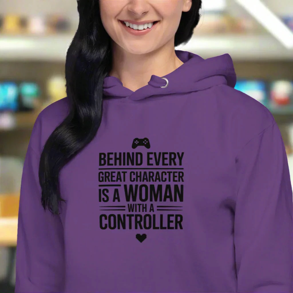 Behind Every Great Character Hoodie – Gamer Girl Controller Quote - RaZits
