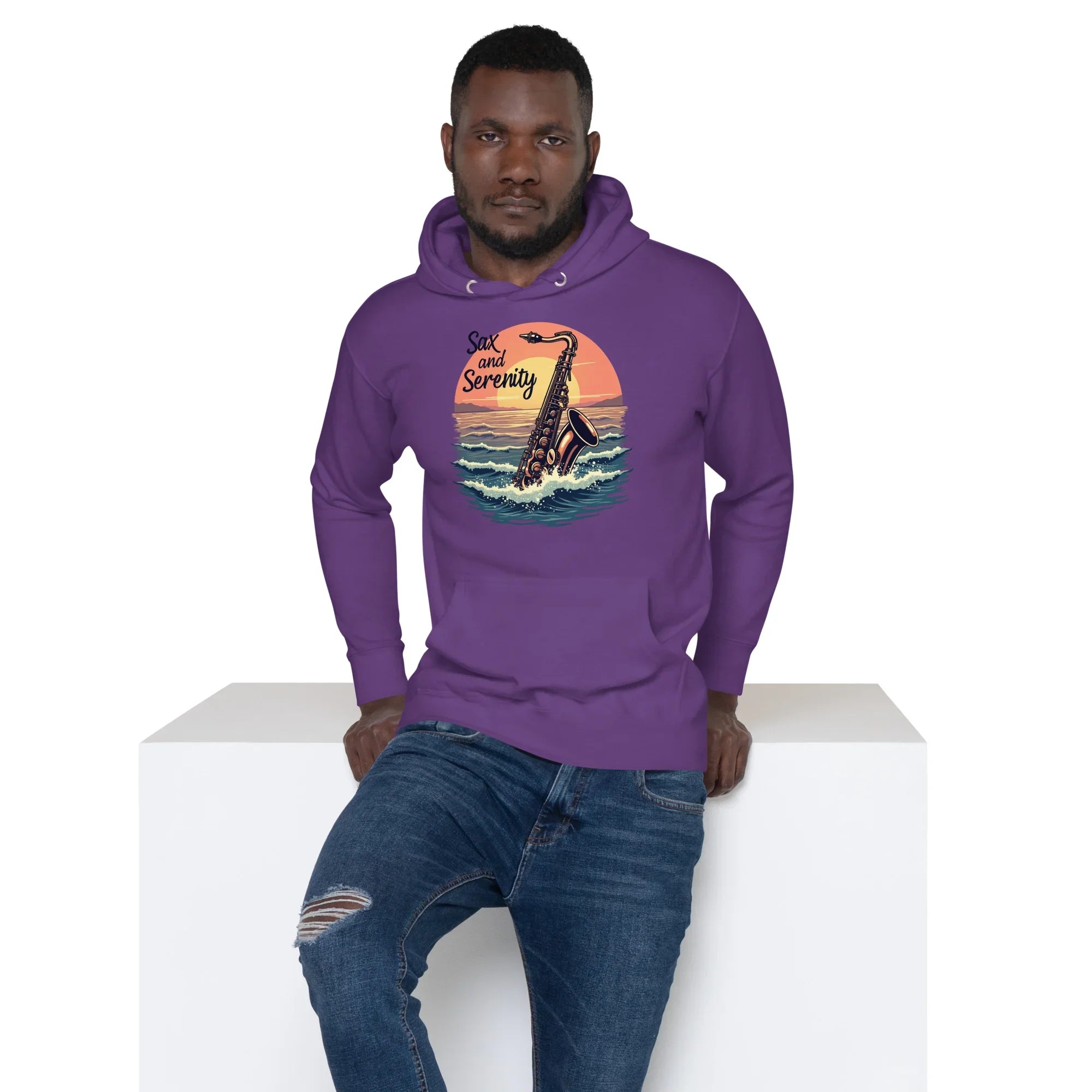 Sax and Serenity Hoodie – Sunset Jazz Vibes for Peaceful Souls - RaZits