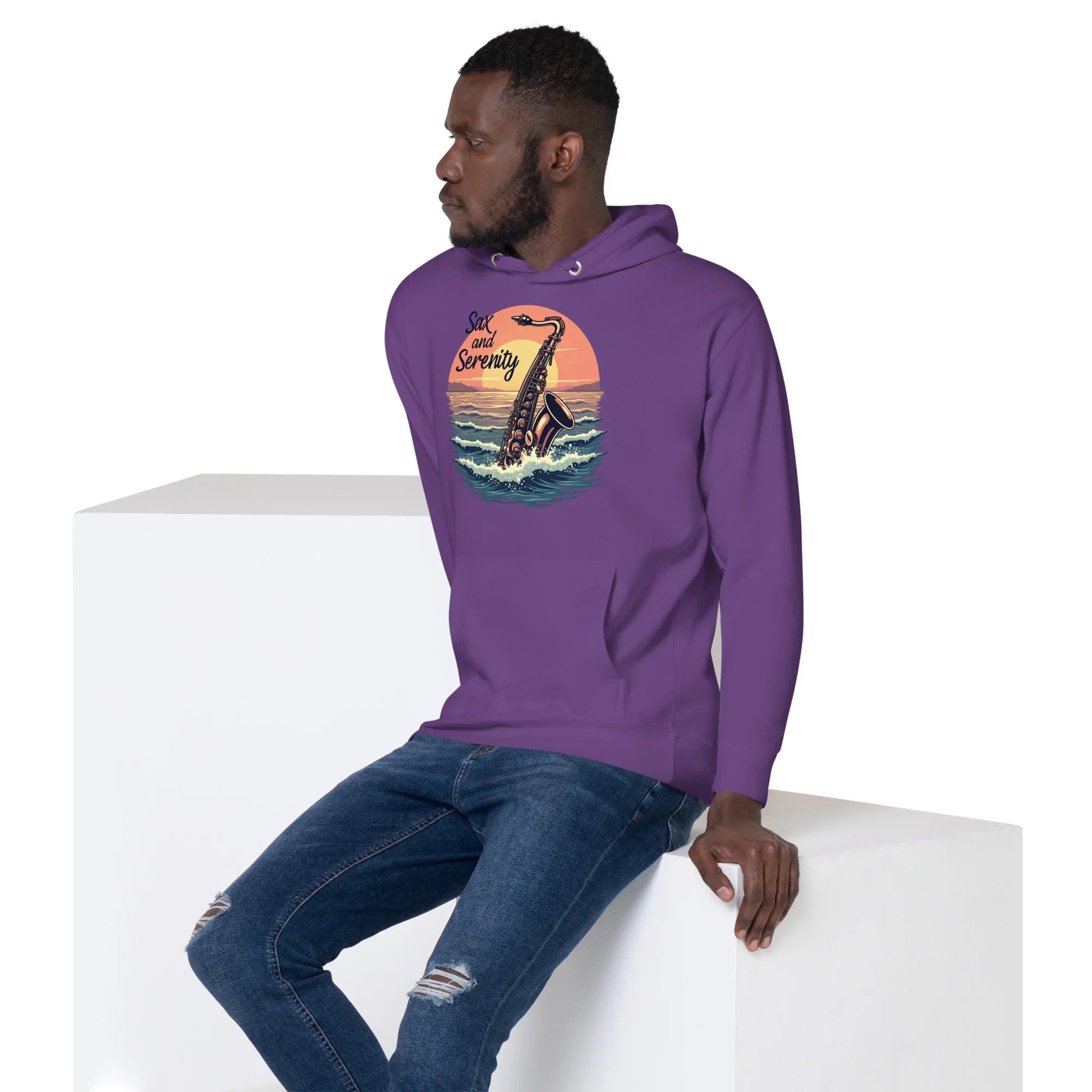 Sax and Serenity Hoodie – Sunset Jazz Vibes for Peaceful Souls - RaZits