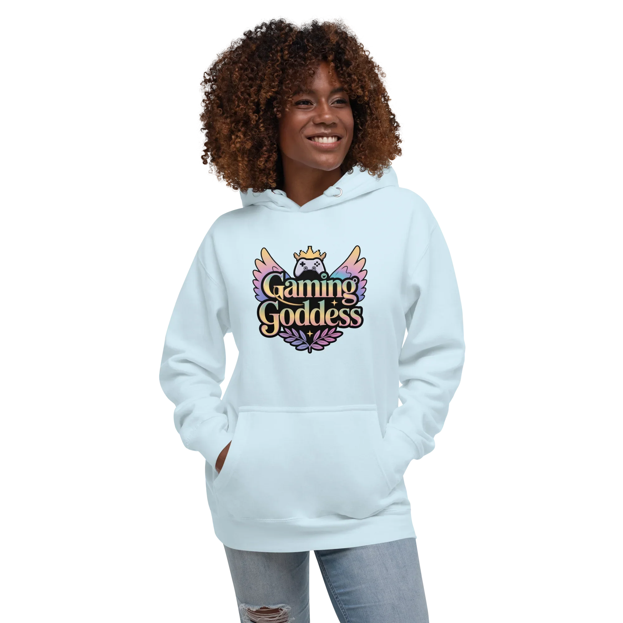 Gaming Goddess Hoodie – Pastel Wings & Crown Design for Women - RaZits
