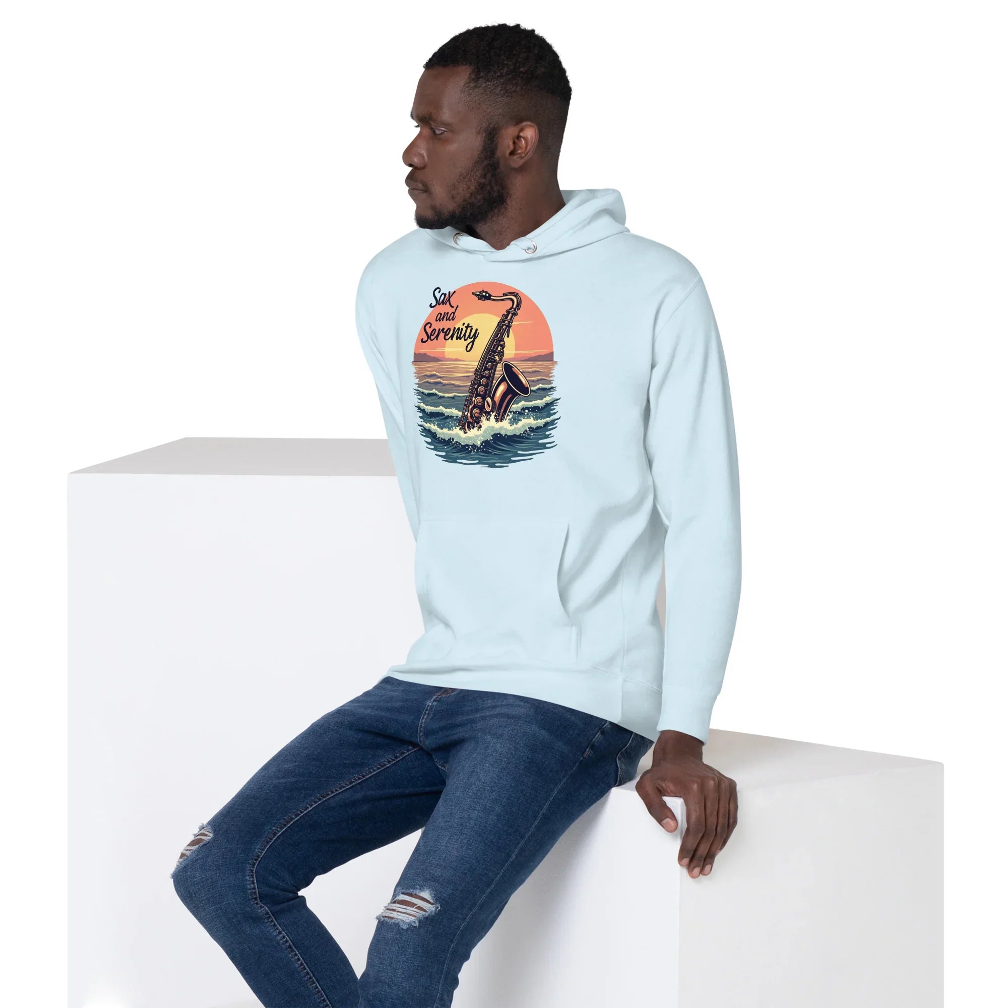 Sax and Serenity Hoodie – Sunset Jazz Vibes for Peaceful Souls - RaZits
