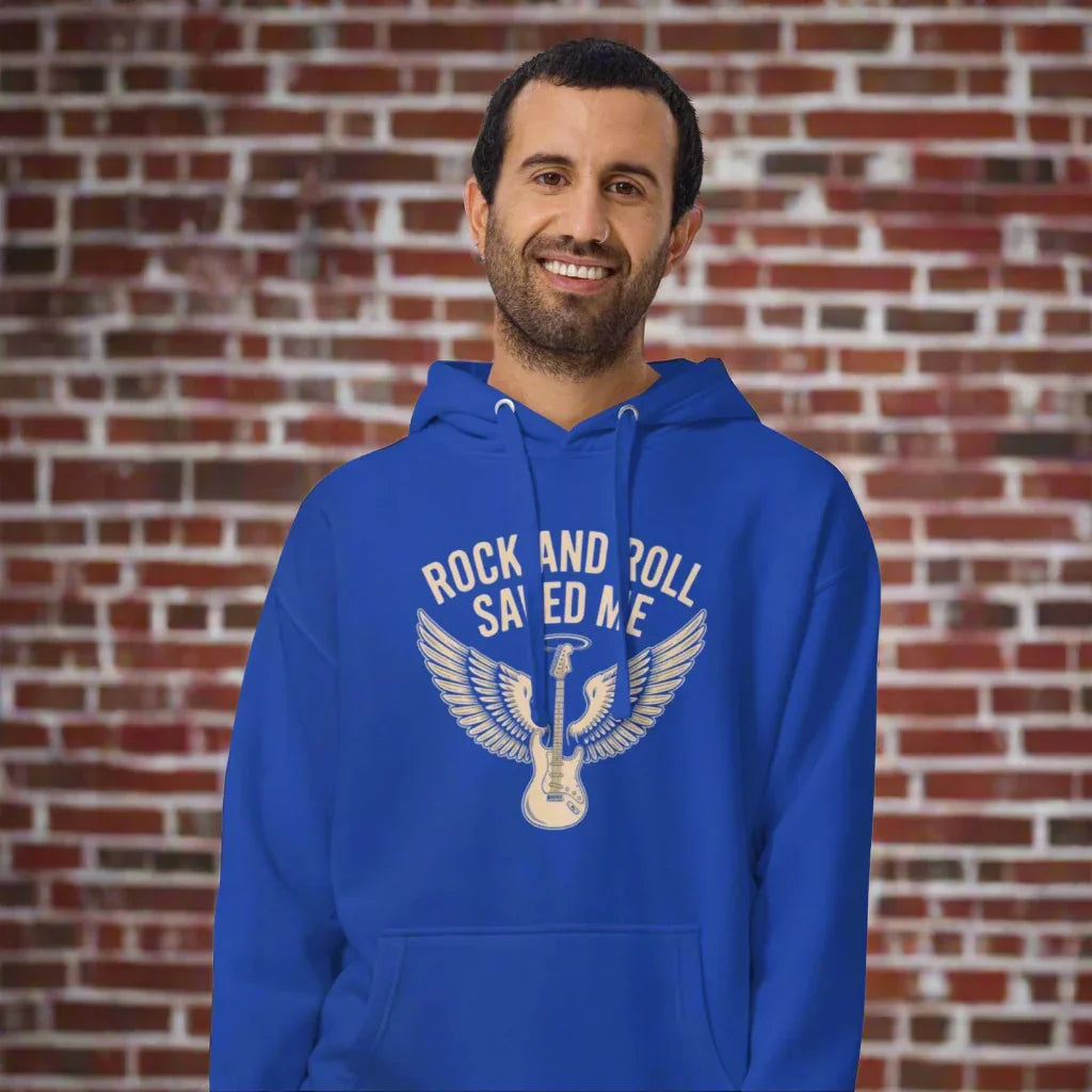 Rock and Roll Saved Me Hoodie – Vintage Guitar Wings Aesthetic - RaZits
