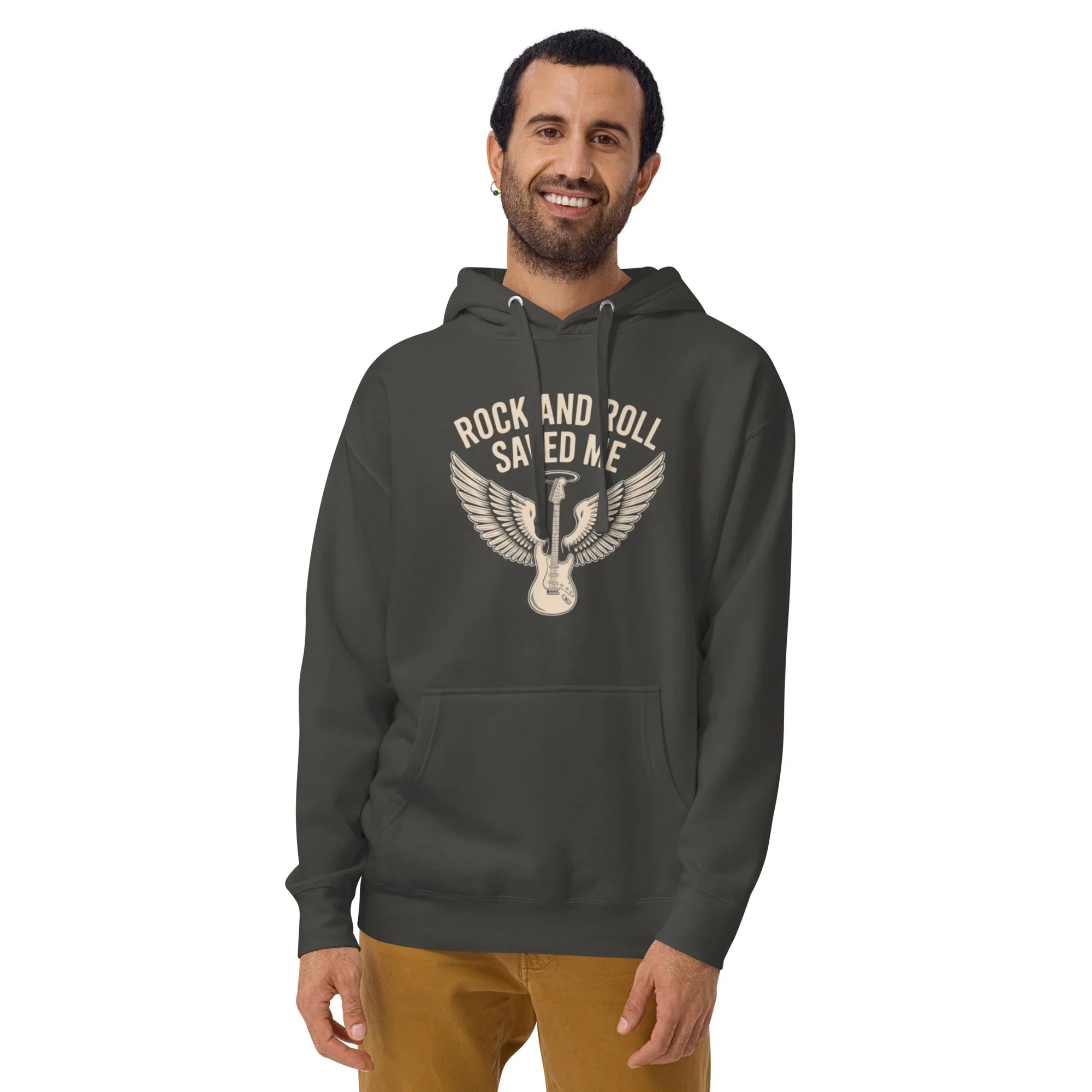 Rock and Roll Saved Me Hoodie – Vintage Guitar Wings Aesthetic - RaZits