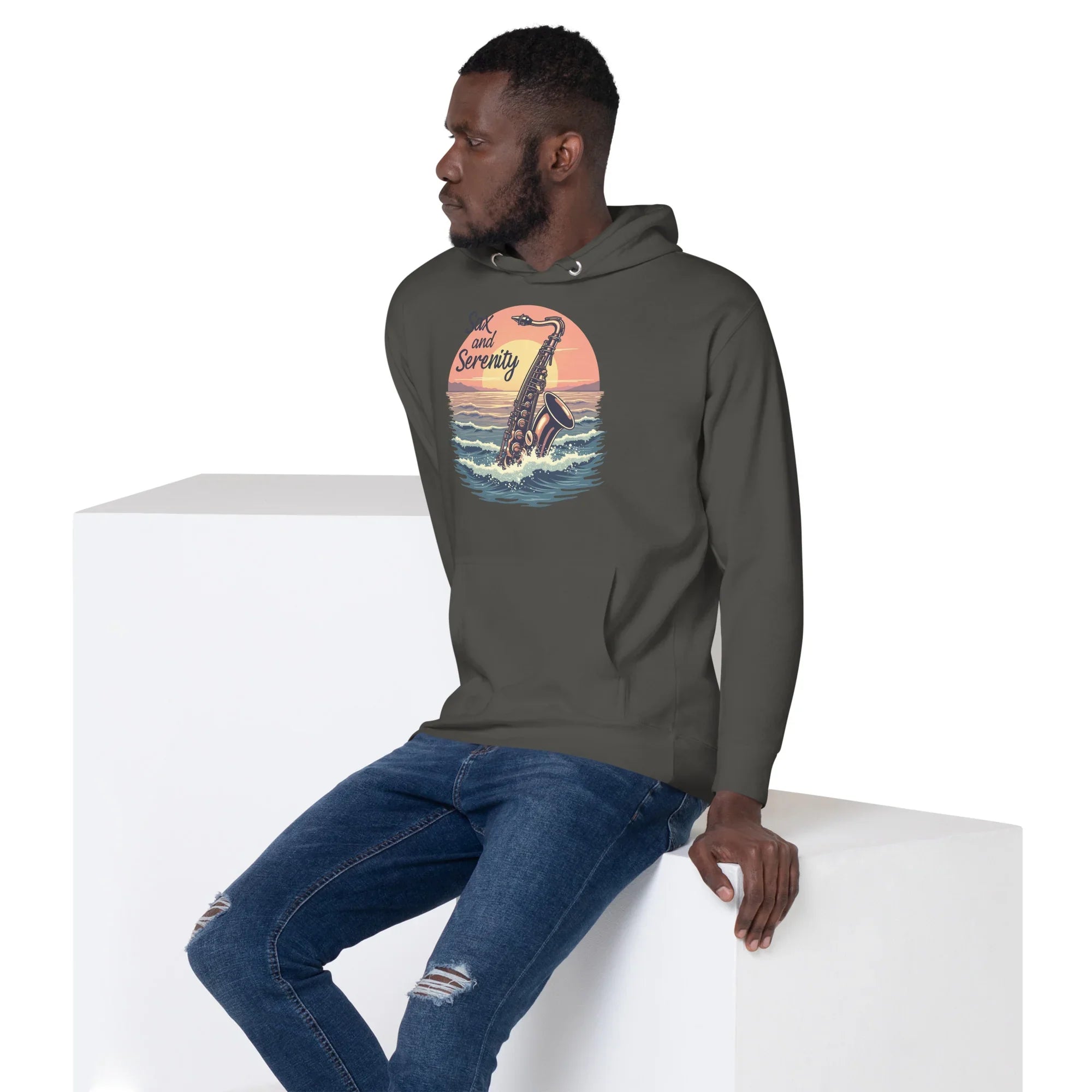 Sax and Serenity Hoodie – Sunset Jazz Vibes for Peaceful Souls - RaZits