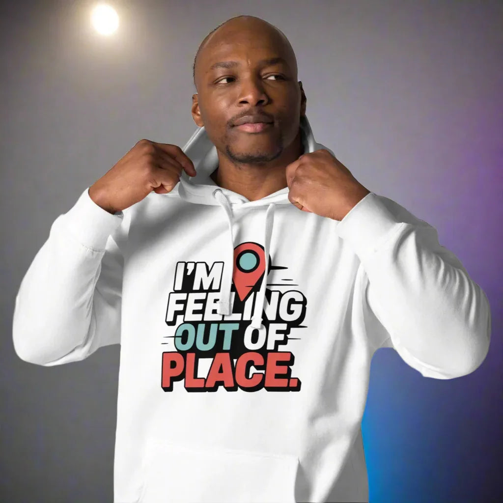 Feeling Out of Place Hoodie – Minimalist Map Pin Design - RaZits