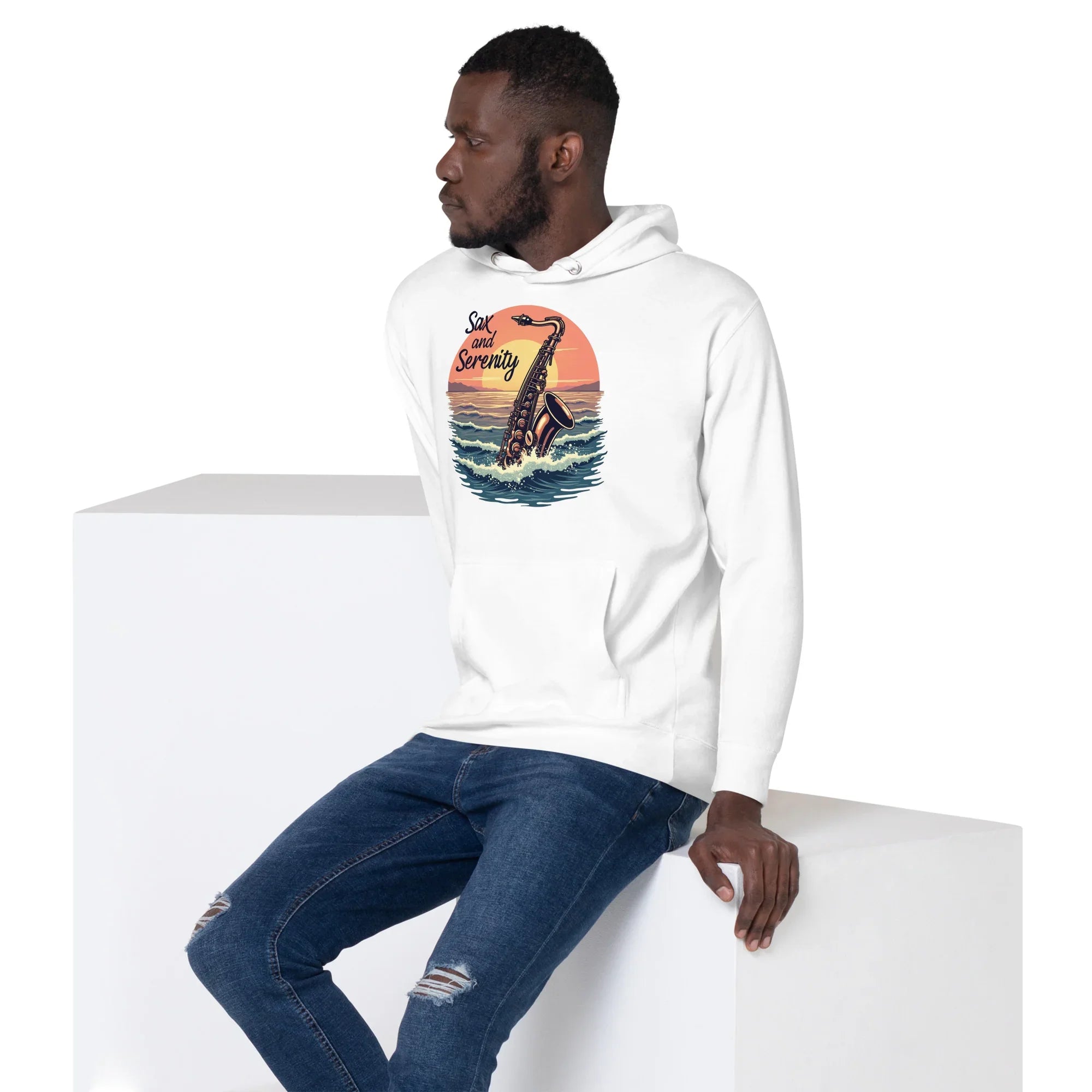 Sax and Serenity Hoodie – Sunset Jazz Vibes for Peaceful Souls - RaZits