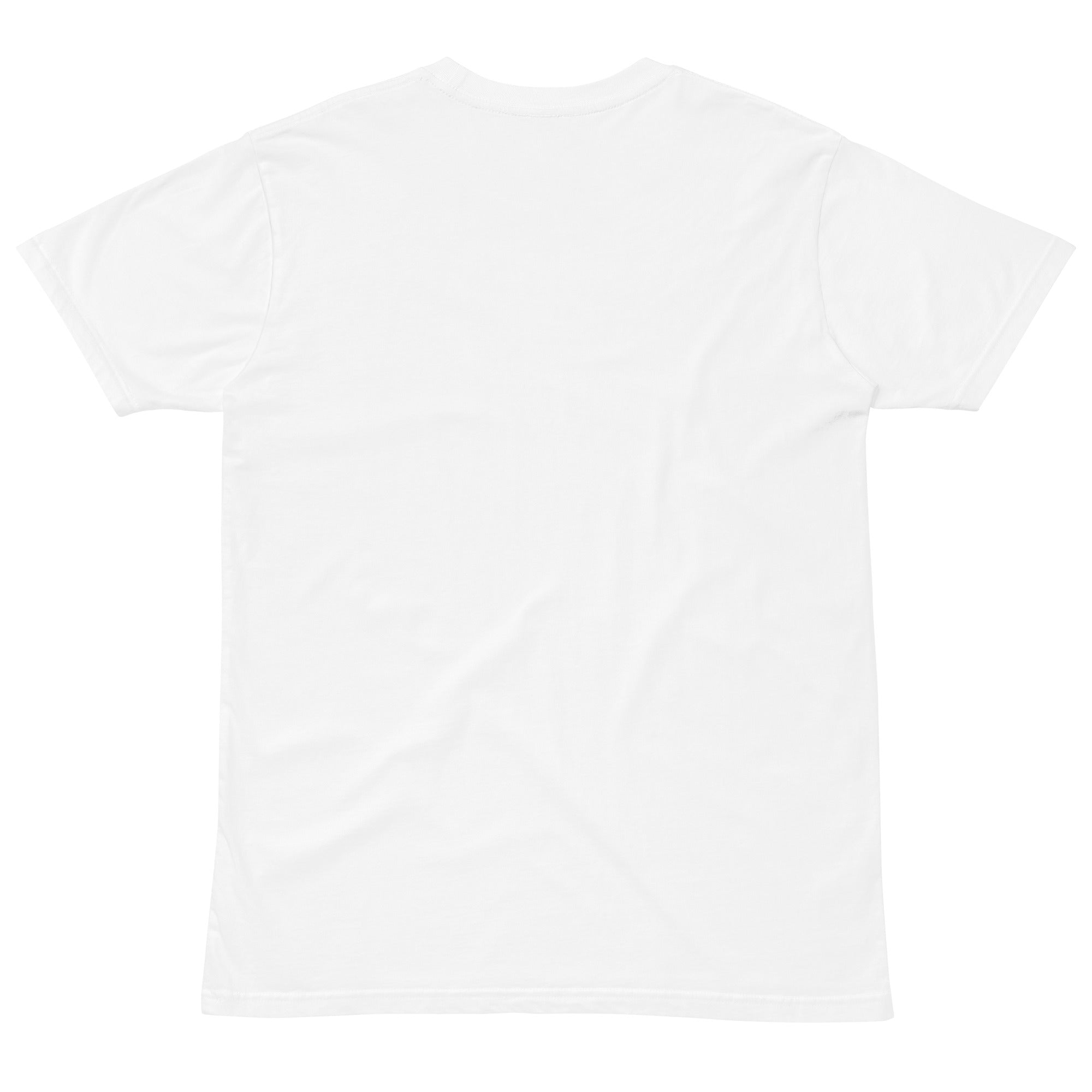 Plain back of the white cotton T-shirt; the Baseball Coach Shirt – Rooting for Rookies design is printed on the front.