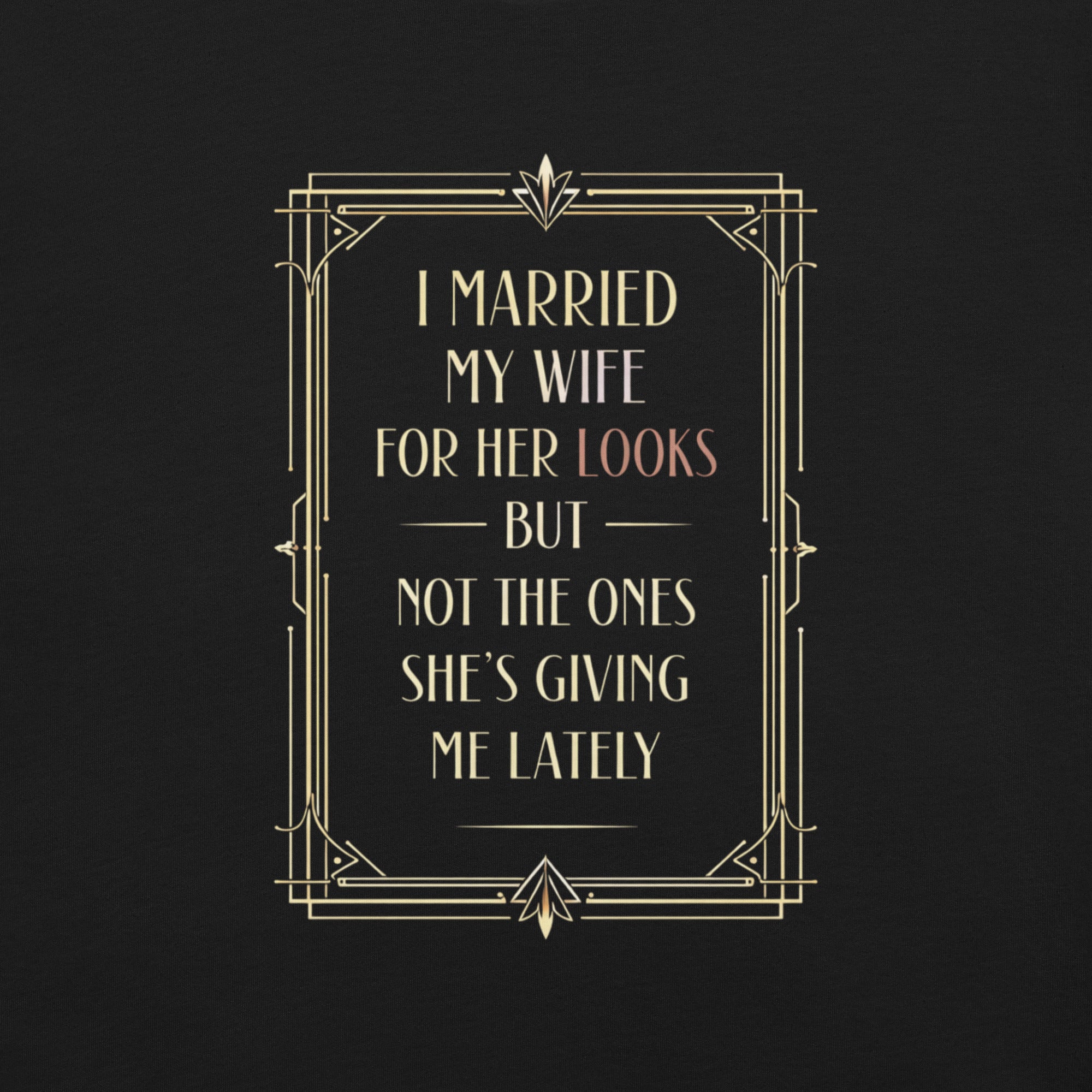 Alternate front view mockup of the Black marriage joke tee